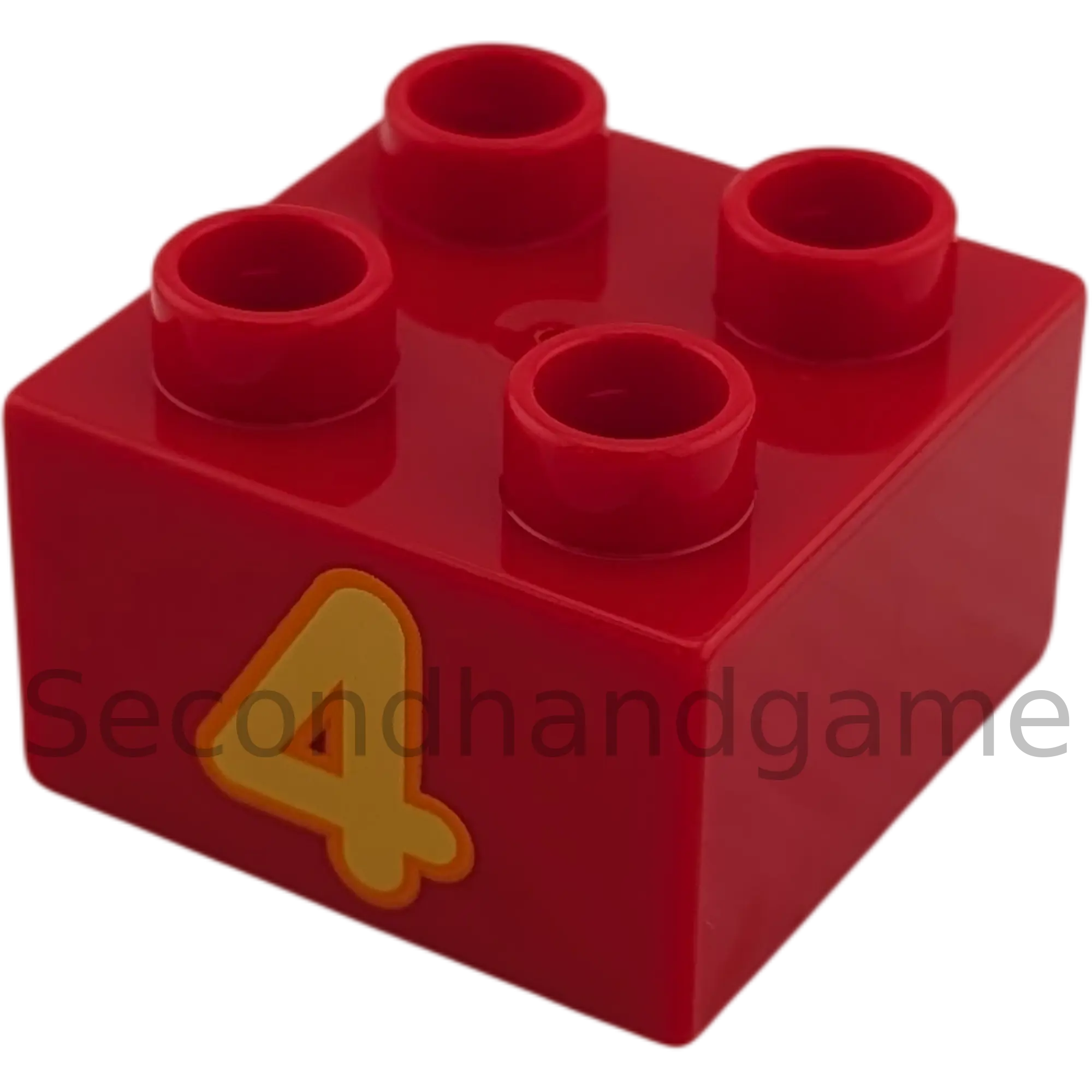 Lego Duplo 2x2 Stein Rot mit Zahl Vier in Orange Gelb