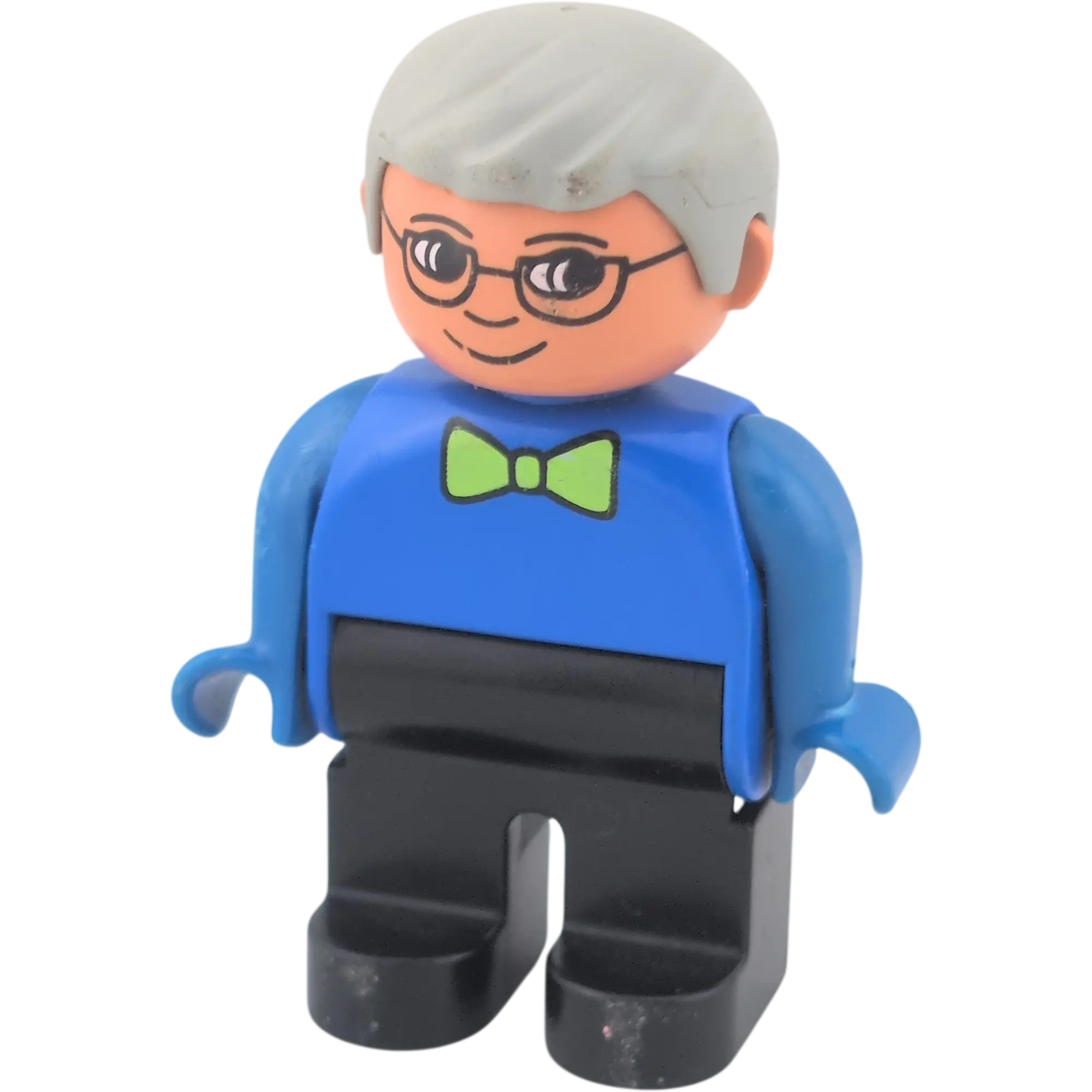 Lego Duplo Figur 4555 Großvater Opa mit grauen Haaren und blauem Pullover Fliege grün, schwarze Hose
