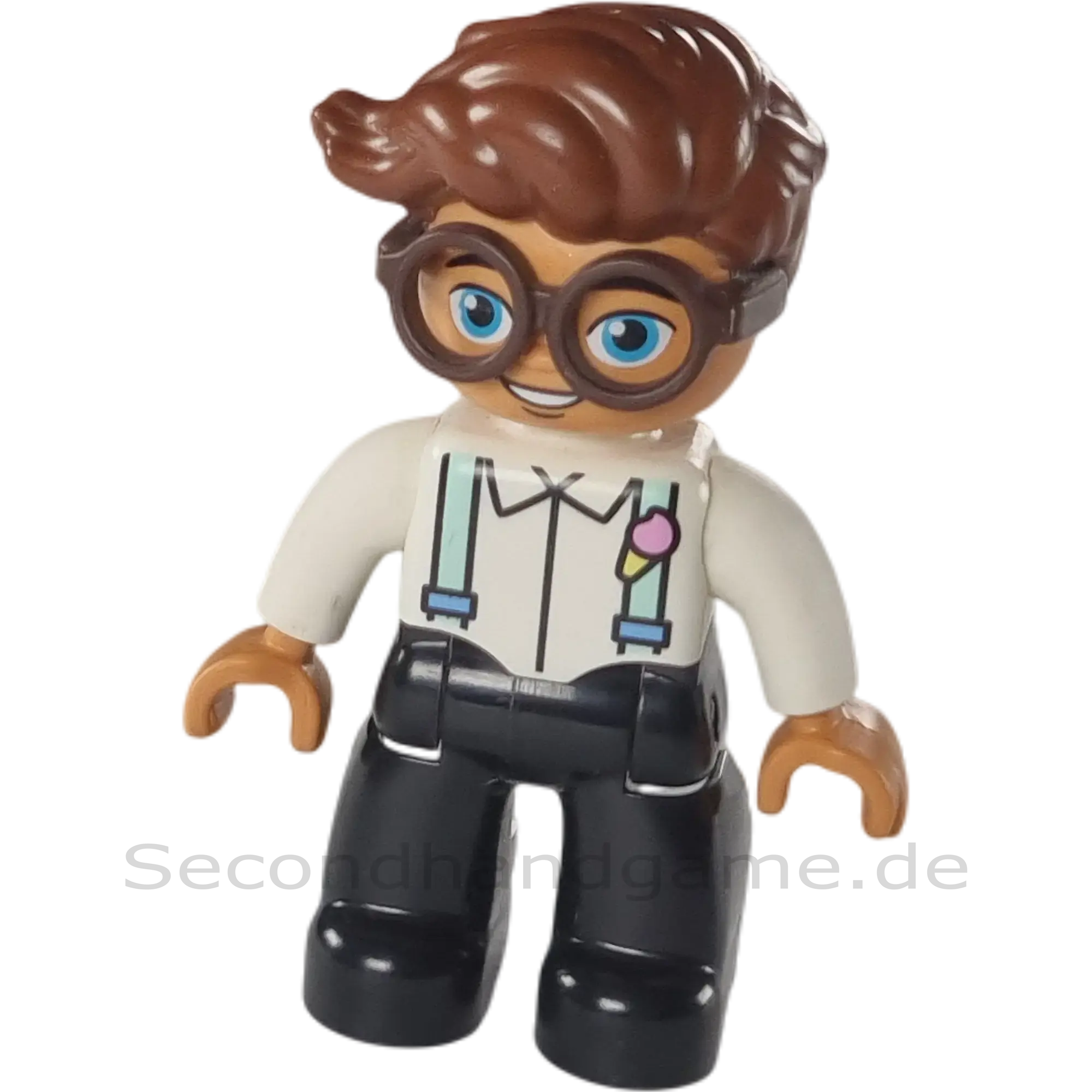 Lego Duplo Figur 136H1 Mann mit braunen Haaren, Brille, Latzhose