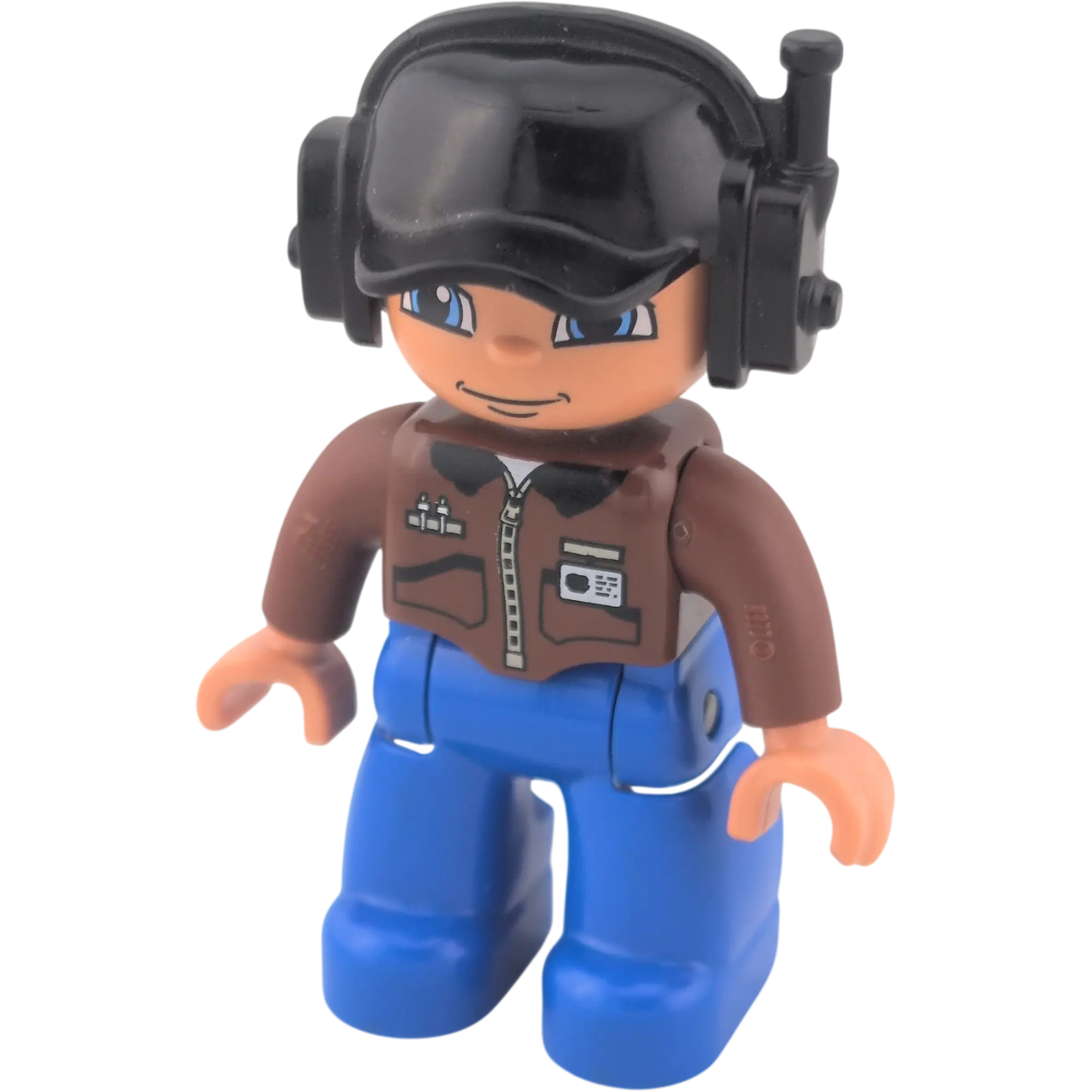 Lego Duplo Figur 127H9 Mann mit brauner Jacke, Headset, Walkie Talkie, blaue Hose