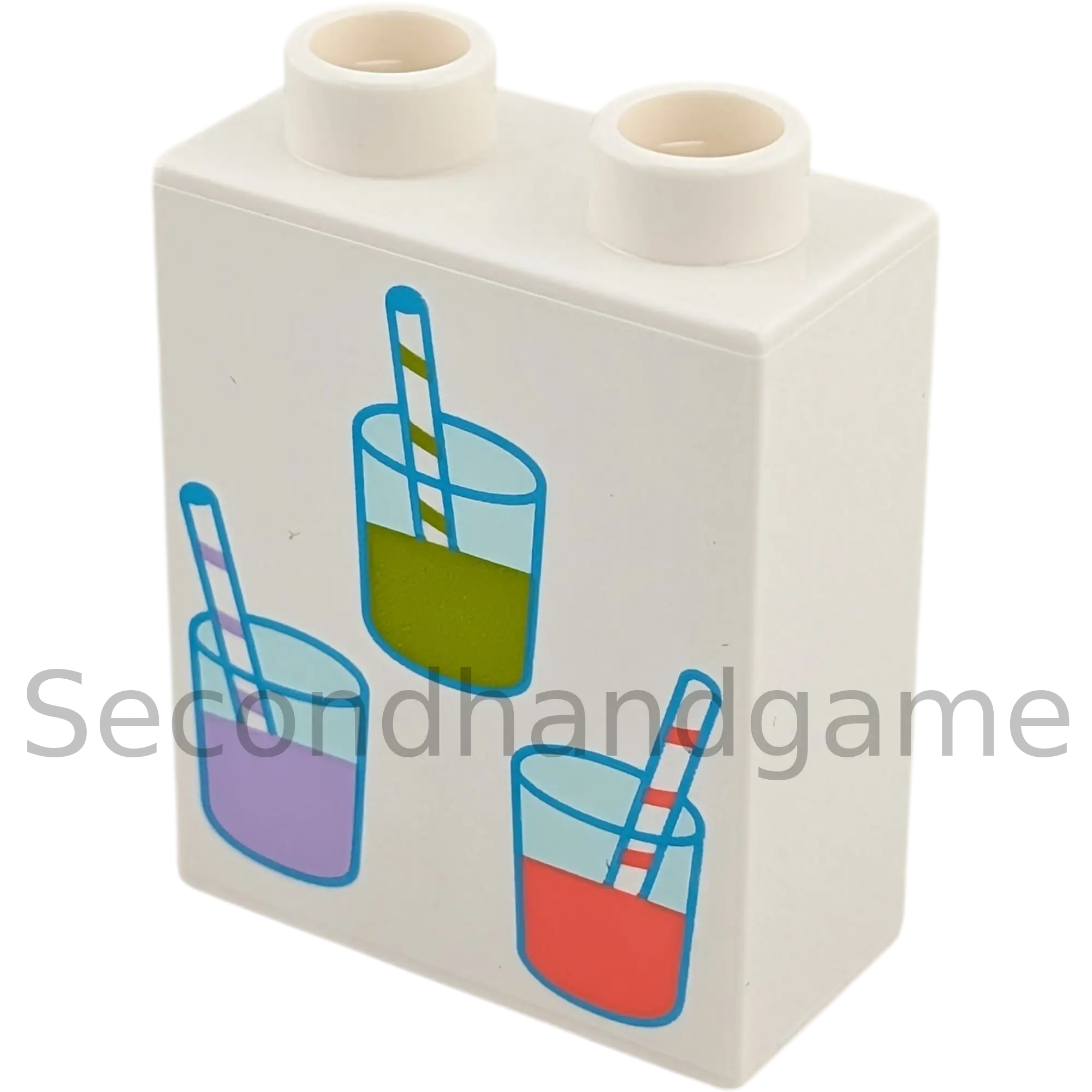 Lego Duplo 4066 Stein 1x2x2 Weiß mit Drei Getränken Saft Drink