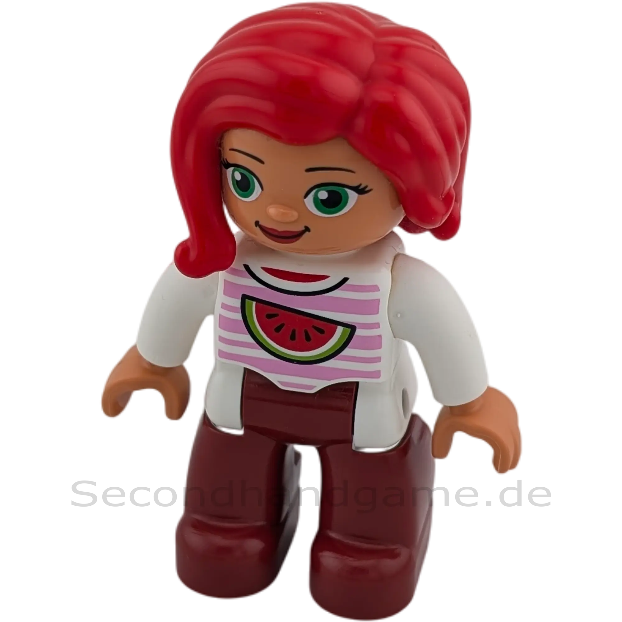 Lego Duplo 312H1 Frau mit roten Haare, Wassermelonenoberteil Rotbraune Hose