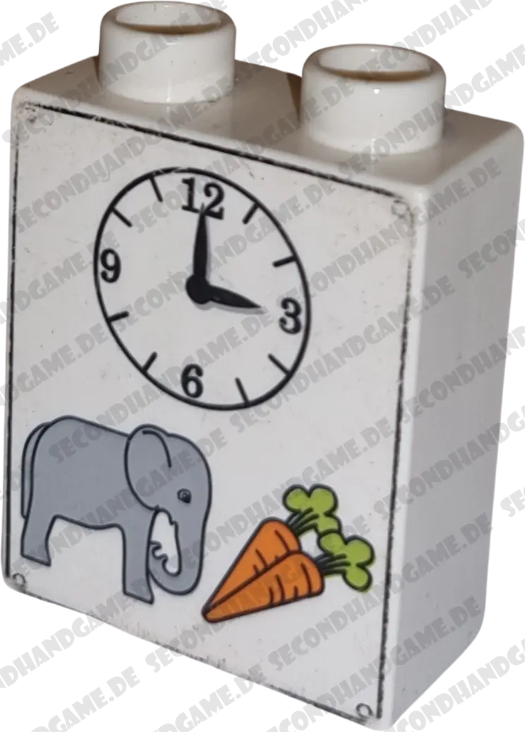 Lego Duplo 4066 Stein 1x2x2 Weiß Elefant Möhre Uhr