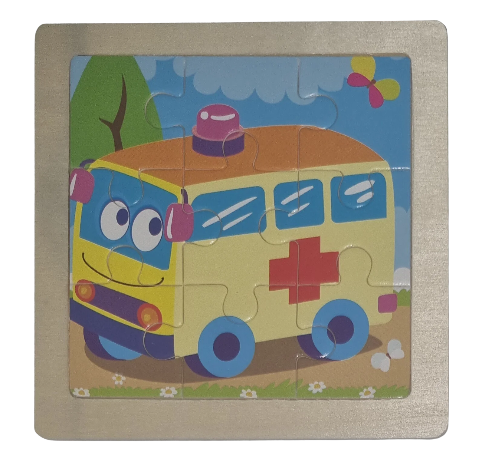 Holzpuzzle 9 Teile Krankenwagen Bus