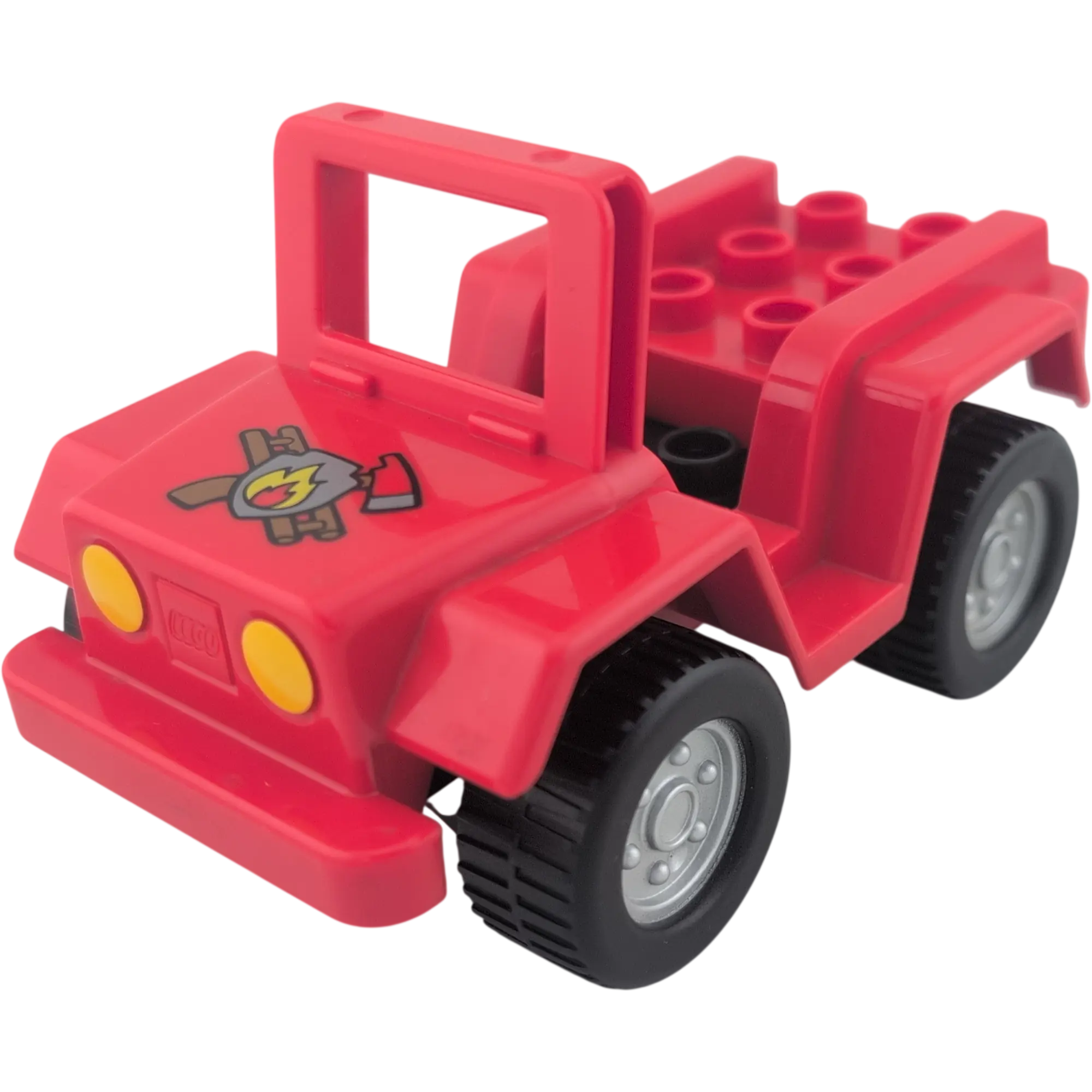 Lego Duplo 4506 Geländewagen Rot mit Feuerwehrsymbol Leiter und Axt silberne Reifen