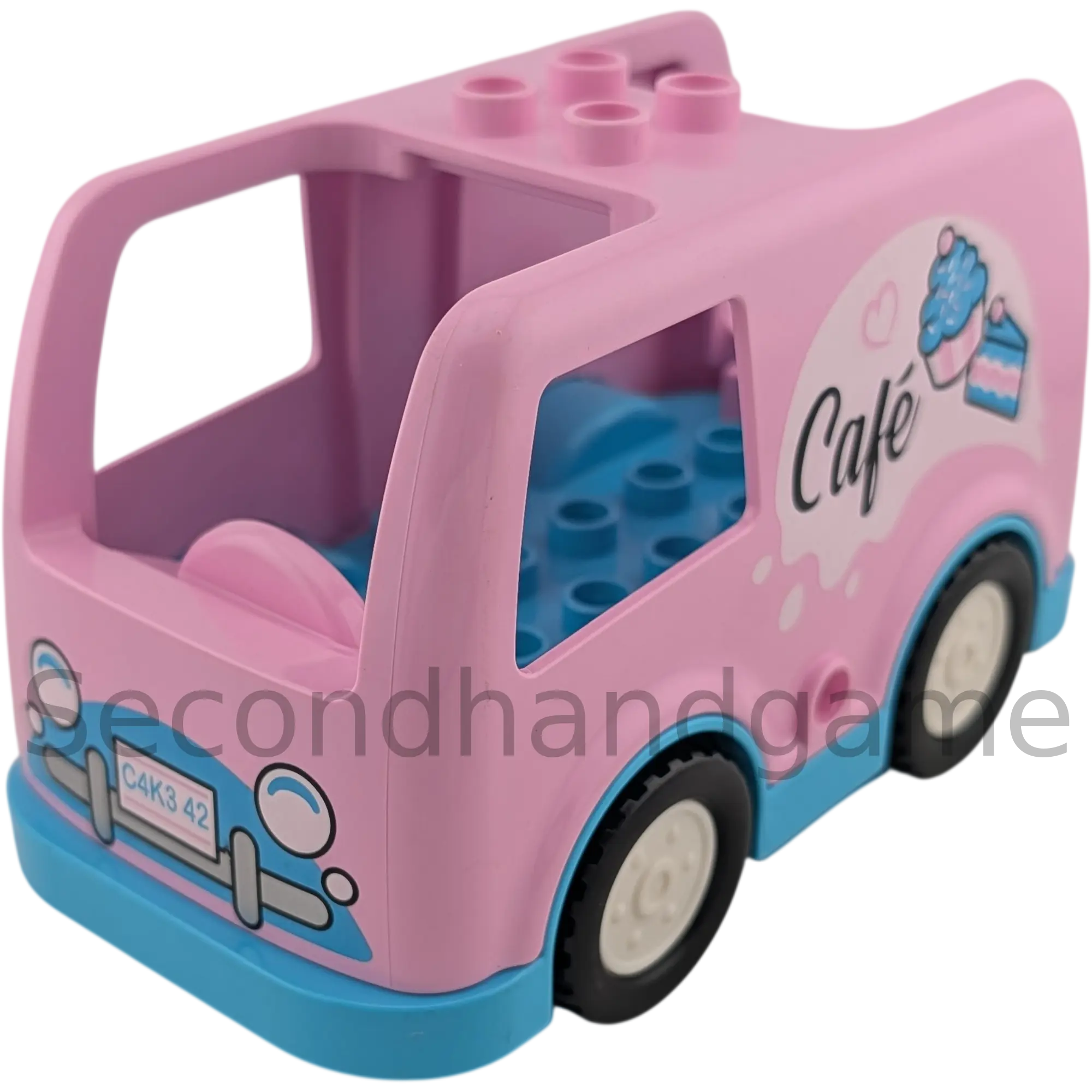 Lego Duplo Bus Unterteil Azur Oberteil Rosa Aufschrift Cafe, Muffin Kuchen
