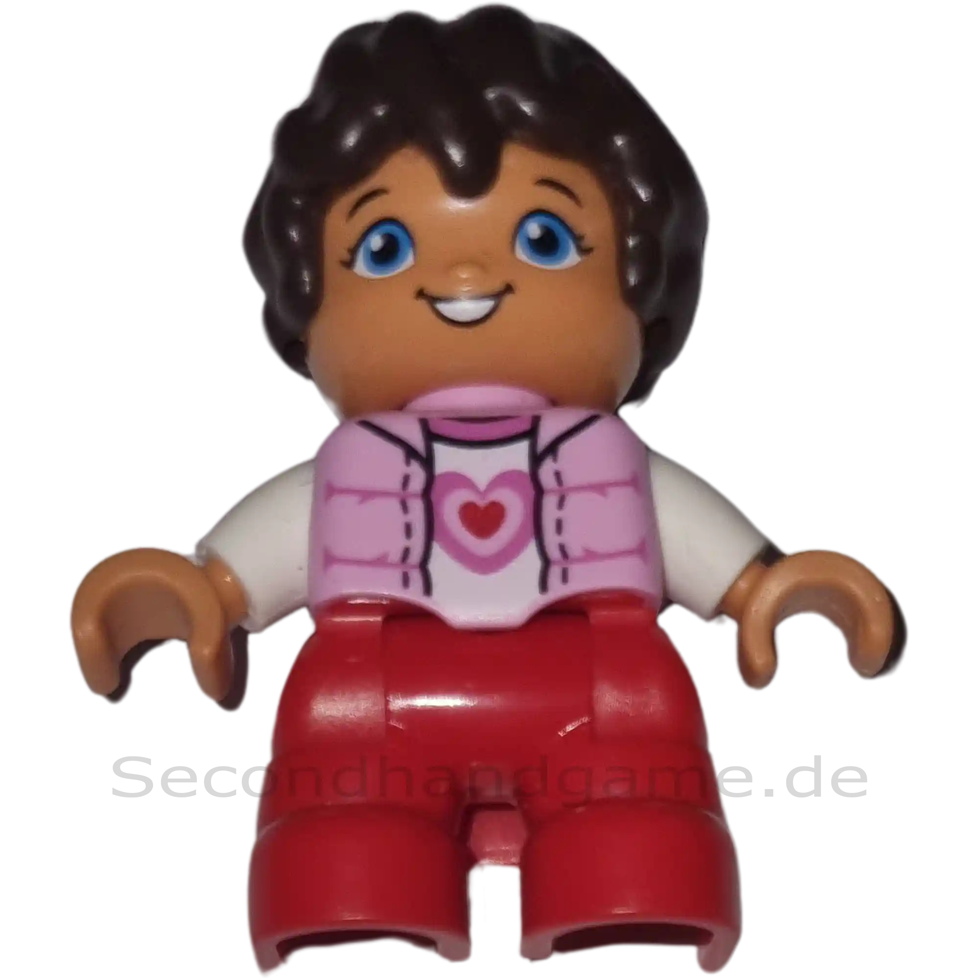 Lego Duplo Figur Kind 435H8 Mädchen Braune Haare Rote Hose Rosa Jacke