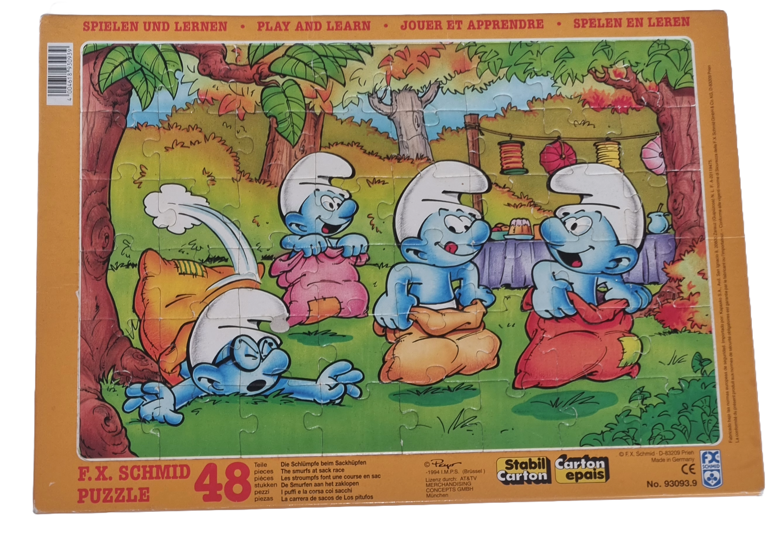 FX Schmid Rahmenpuzzle Die Schlümpfe beim Sackhüpfen 48 Teile 930939