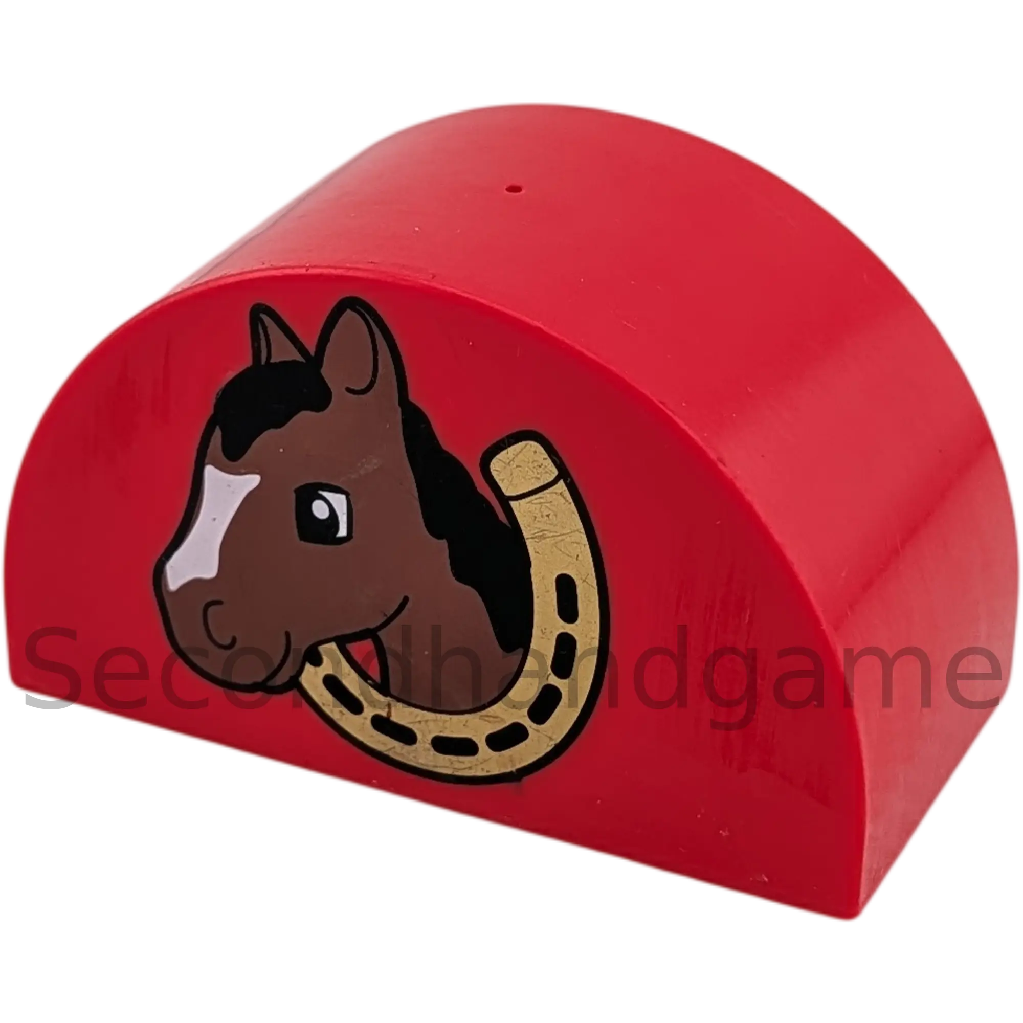 Lego Duplo Stein Rot 2x4 Halbkreis, bedruckt – Pferd, Hufeisen