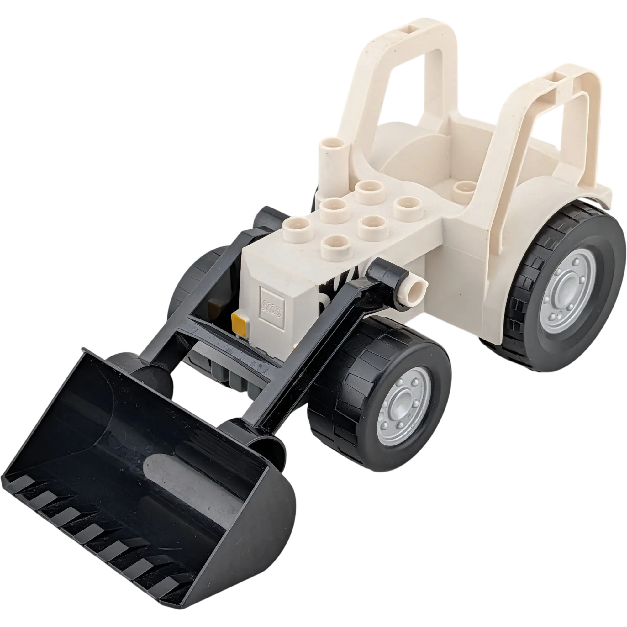 Lego Duplo 1216 Bagger Weiß mit Streifen Baggerschaufel beweglich Schwarz