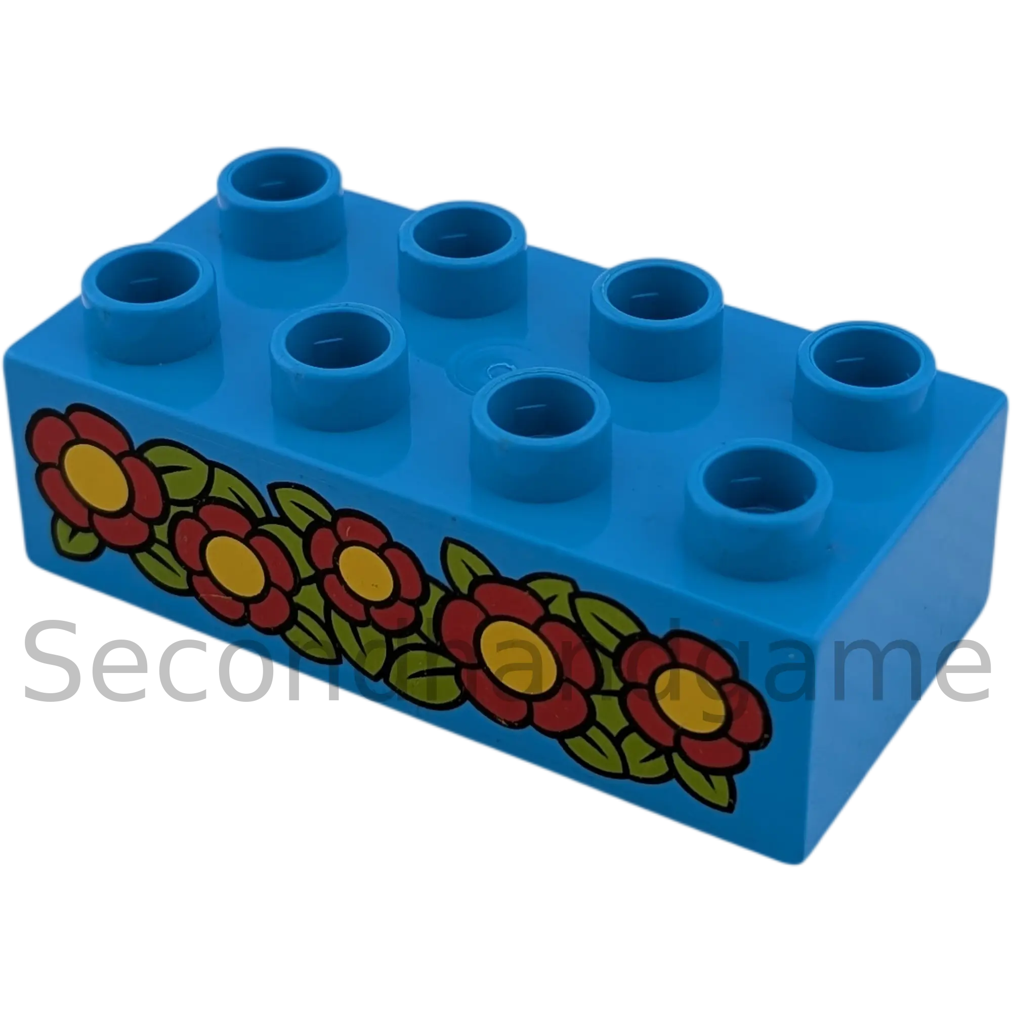 Lego Duplo Baustein 2x4 Mittelblau mit Rot Gelben Blumen