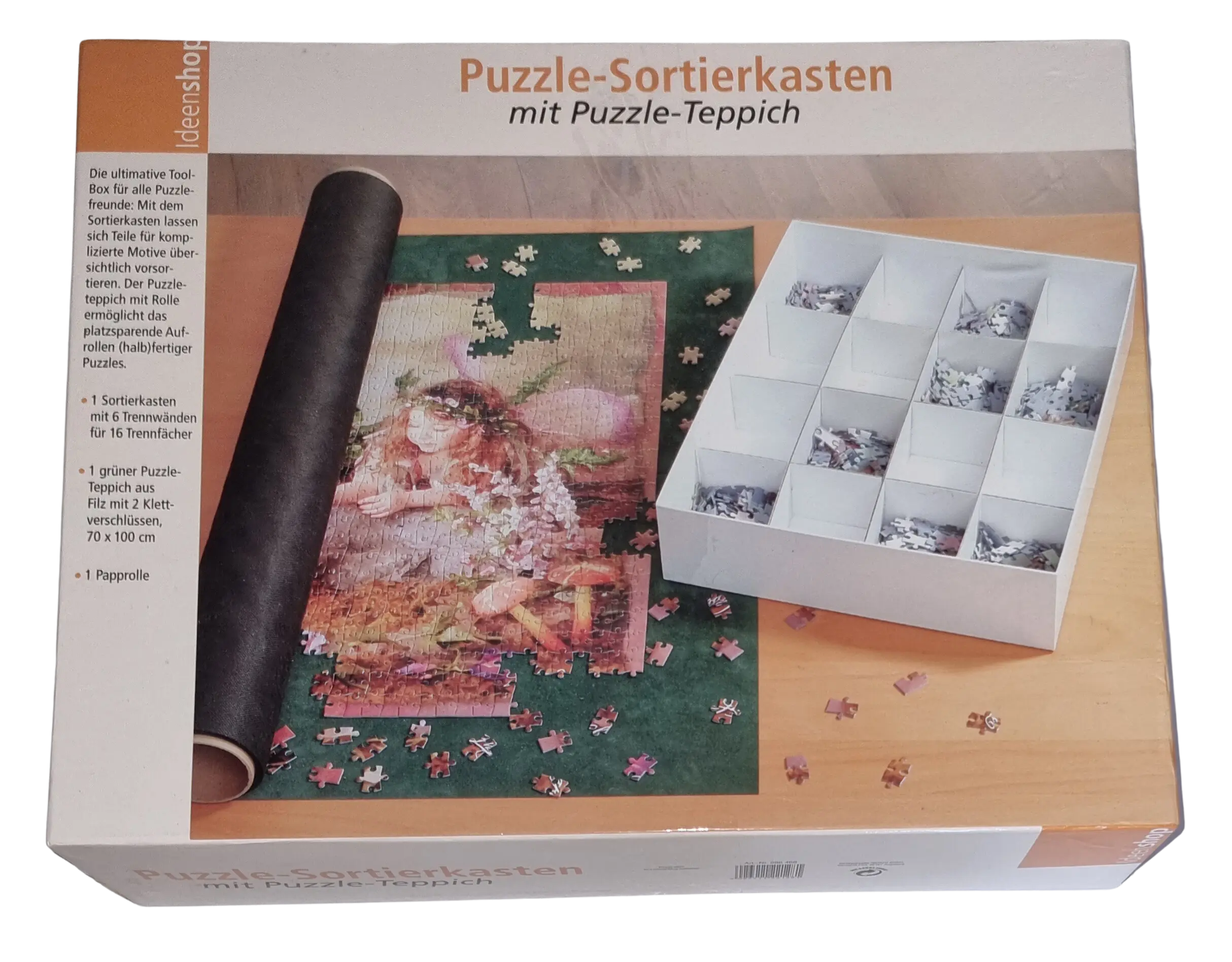Ideenshop Puzzle-Sortierkasten mit Puzzle-Teppich