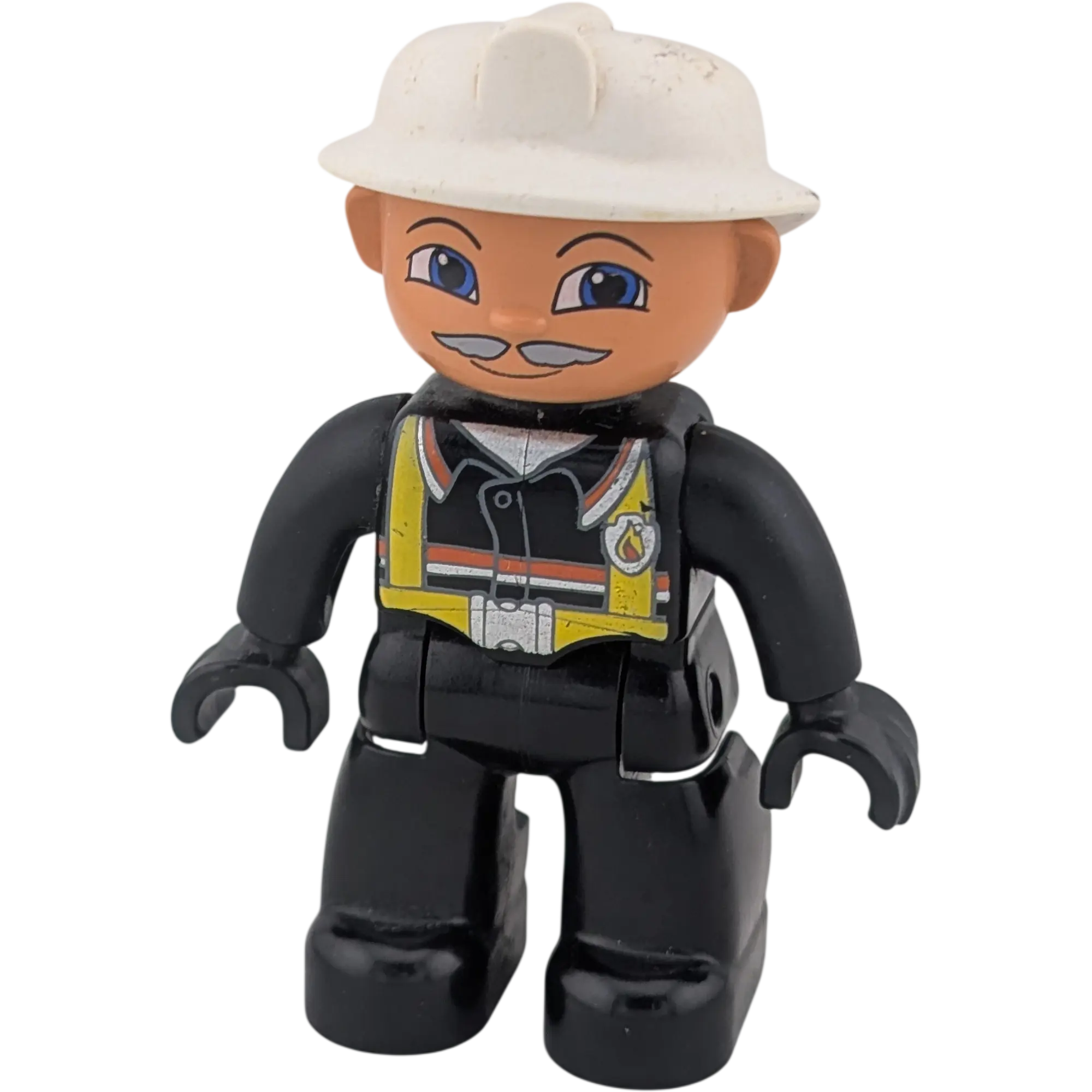 Lego Duplo Figur Feuerwehrmann Brandmeister weißer Helm Schnauzbart