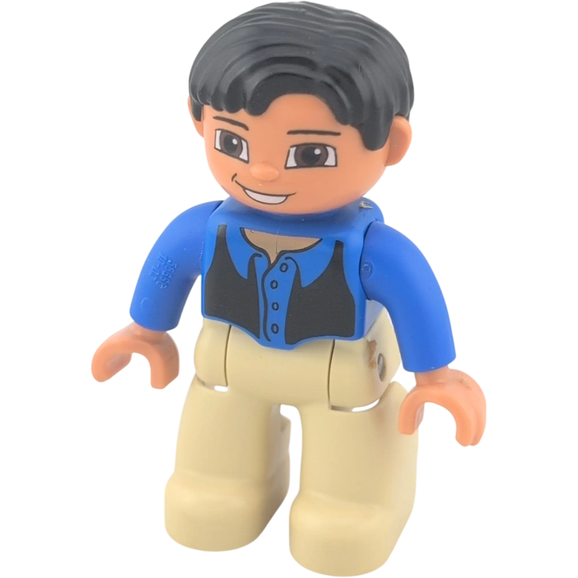 Lego Duplo 324H2 Mann mit blauem Hemd, Weste schwarz, beige Hose, schwarze kurze Haare