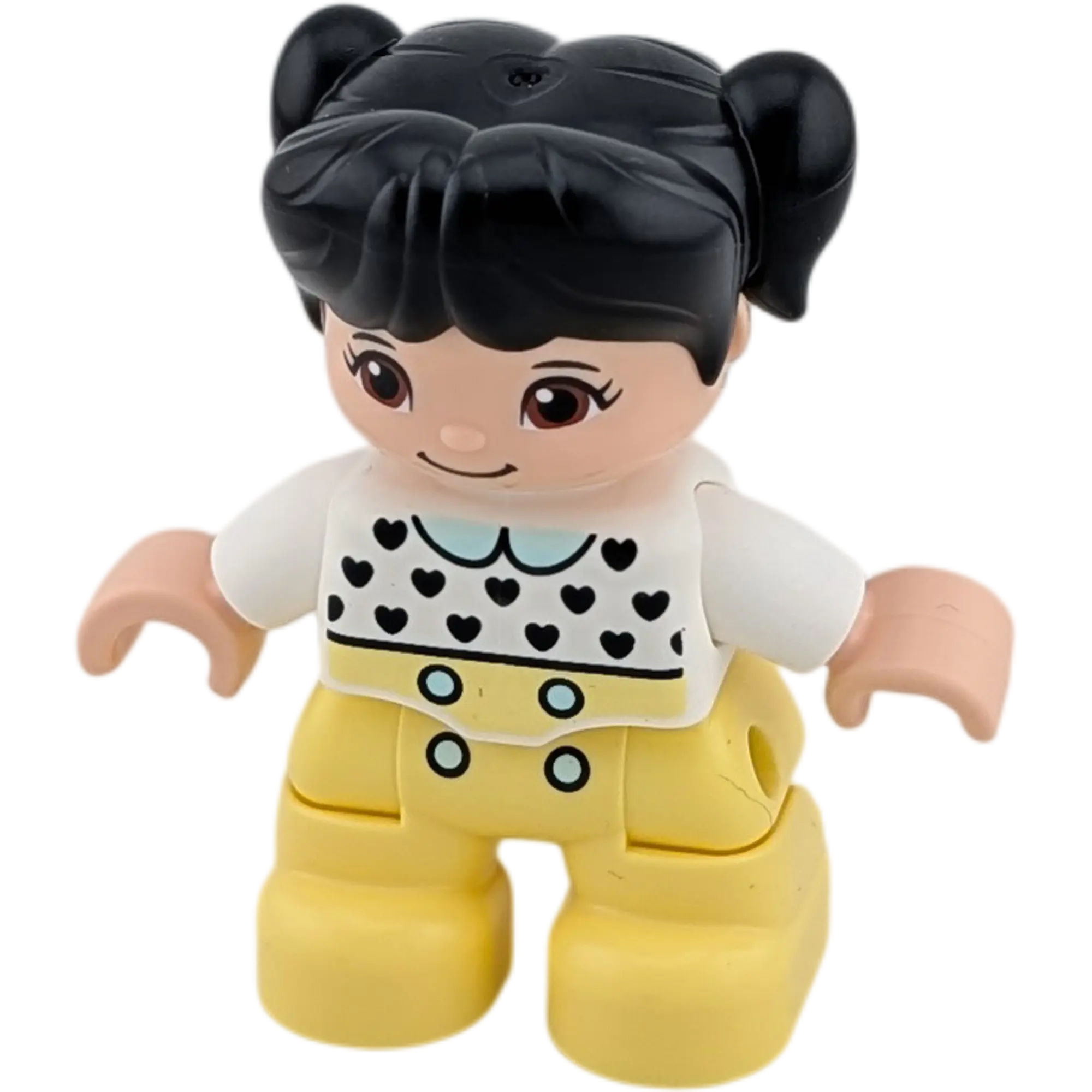 Lego Duplo Figur 6335905 Mädchen mit schwarzen Zöpfen Herz Pullover heller Taint