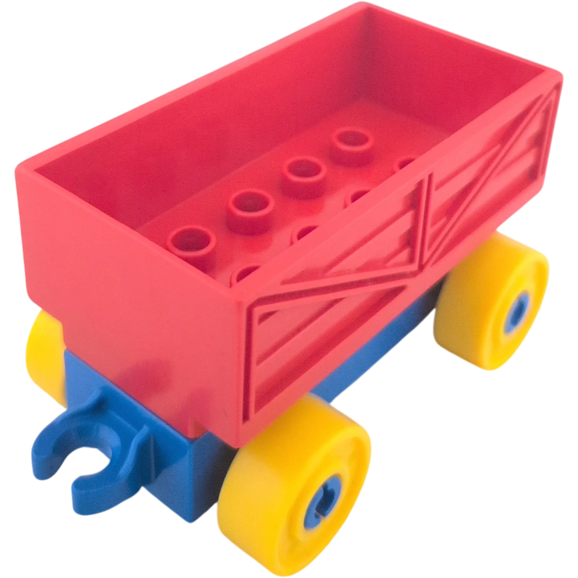 Lego Duplo Eisenbahn Güteranhänger Rot Blau mit gelben Rädern