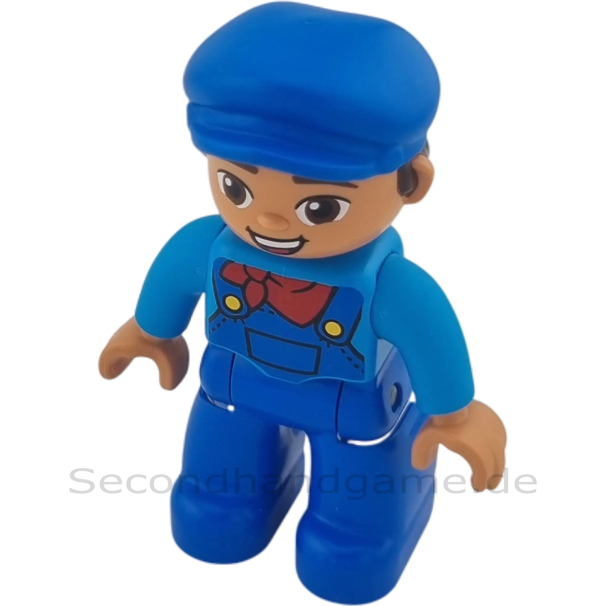 Lego Duplo Figur Mann Mit blauer Latzhose und blauer Cape, rotes Halstuch