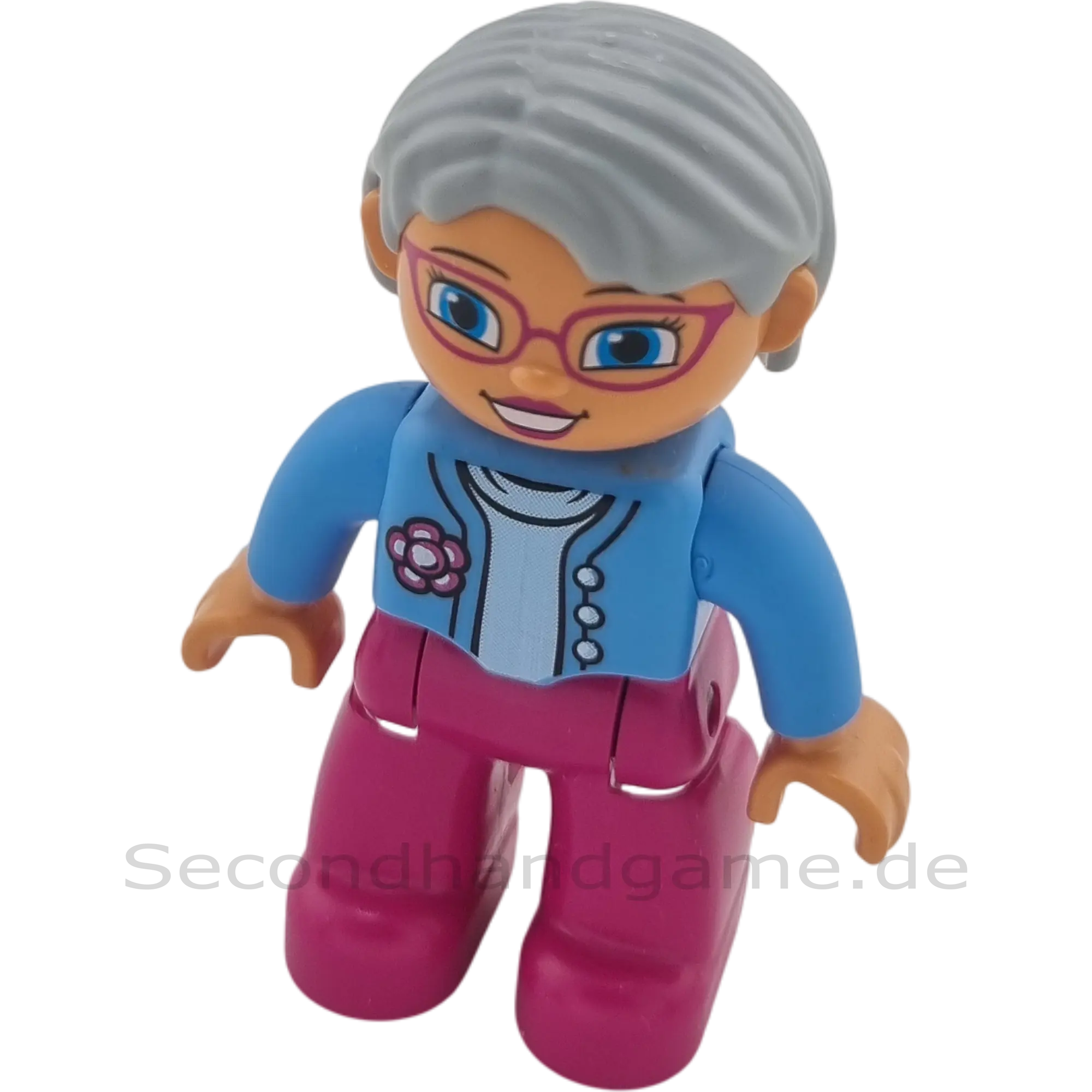 Lego Duplo Figur Frau Oma Graue Haare Pinke Brille Pinke Hose Blume