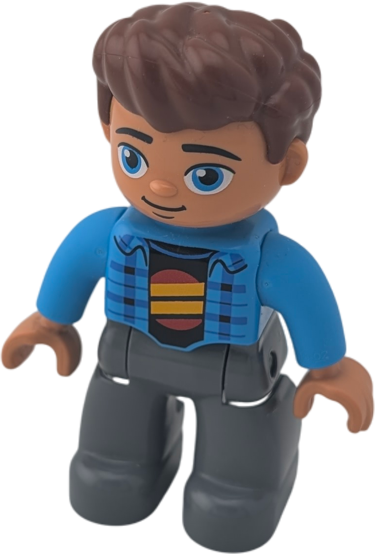 Lego Duplo 334H0 Mann mit blauem Hemd, schwarzes Shirt, graue Hose