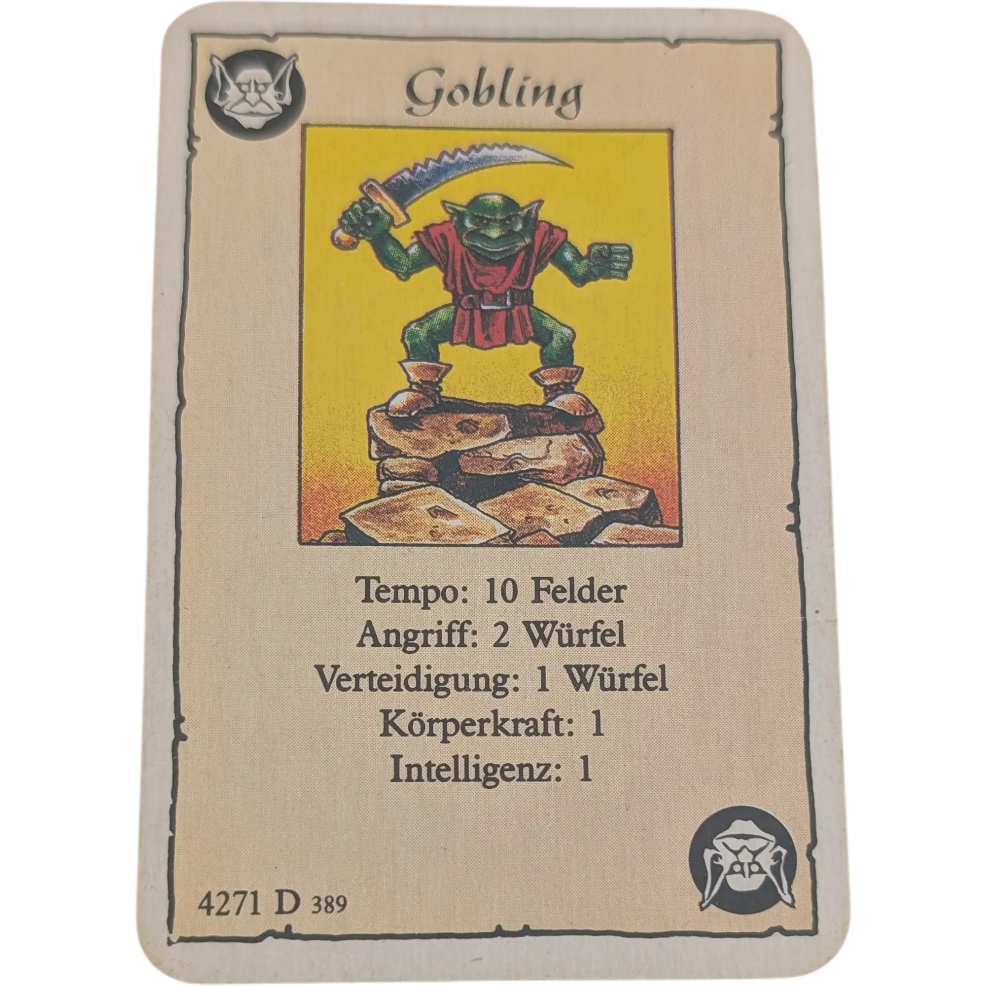 MB Hero Quest Master Ersatzteil Monsterkarte Gobling