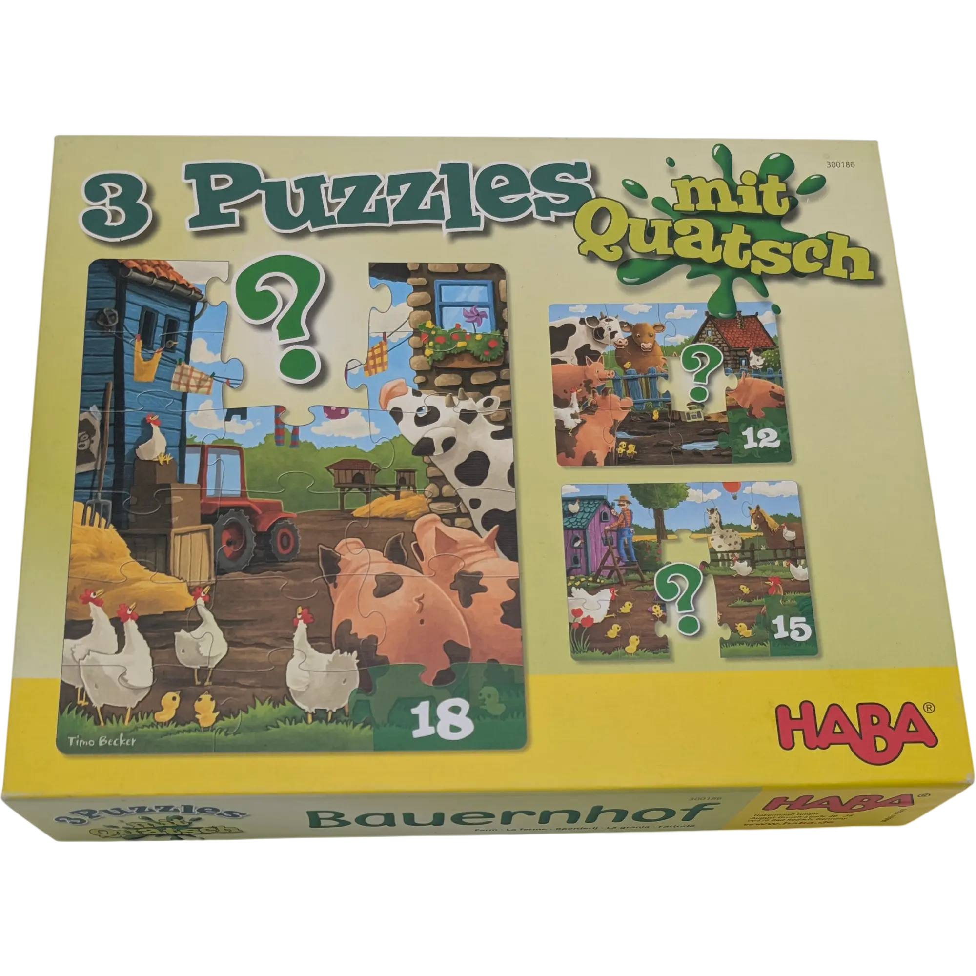 HABA 3 Puzzles Quatsch Bauernhof 12, 15, 18 Teile
