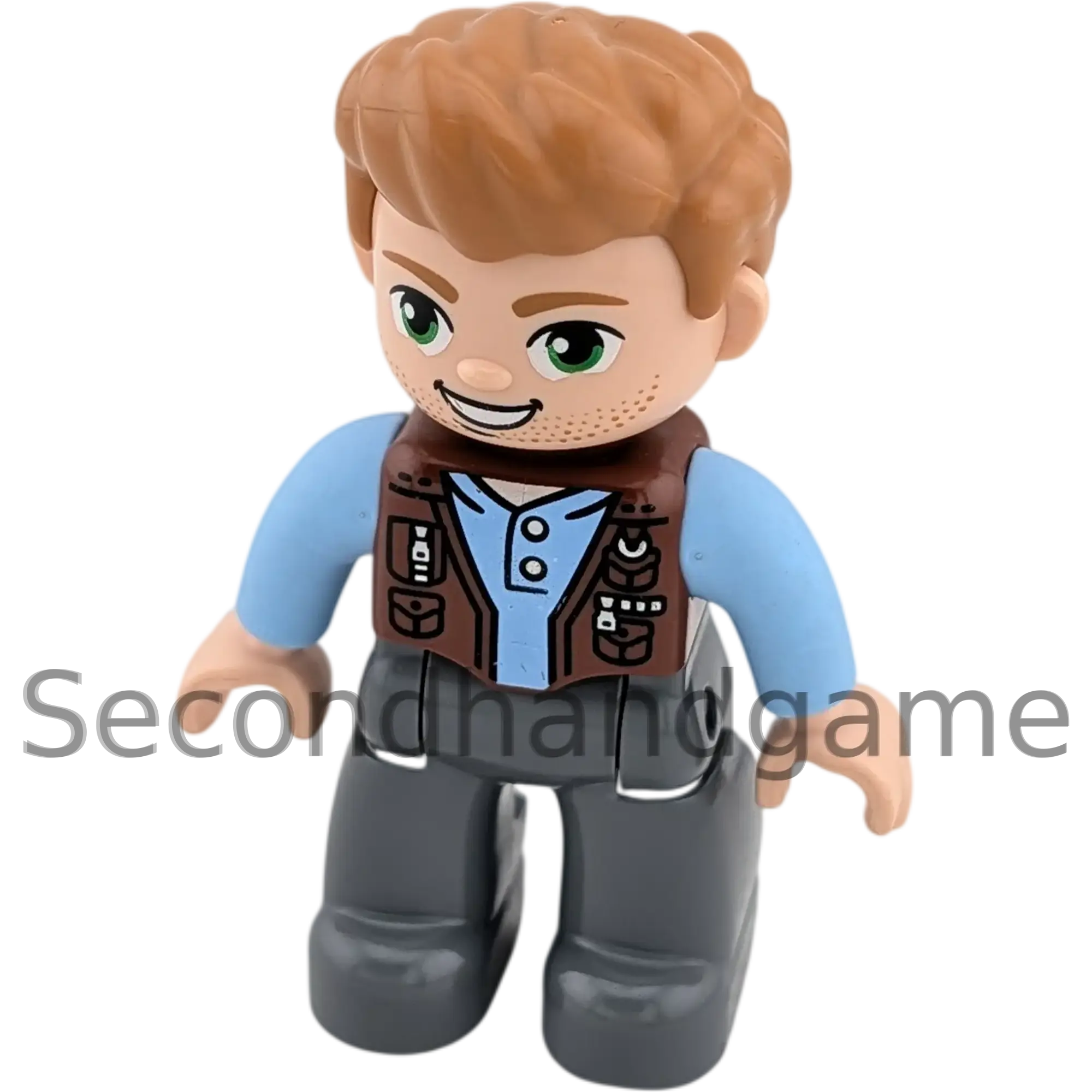 Lego Duplo Figur 526H1 Mann mit hellbraunen Haaren, Bart, braune Weste hellblaues Oberteil