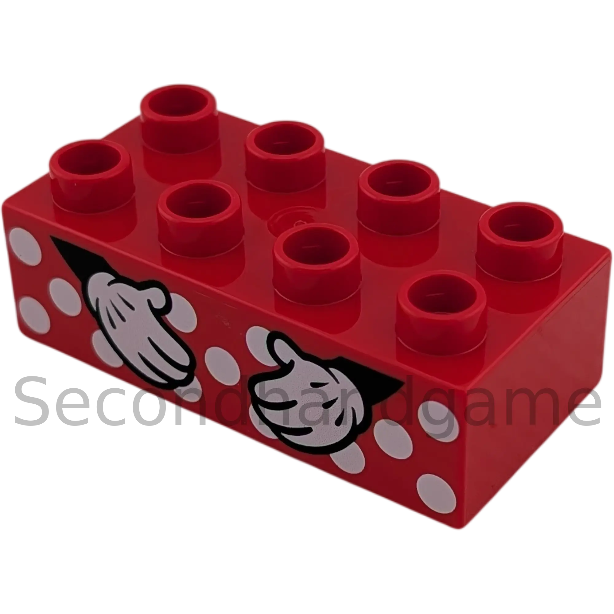 Lego Duplo Baustein 2x4 Rot mit Händen von Mickey Mouse