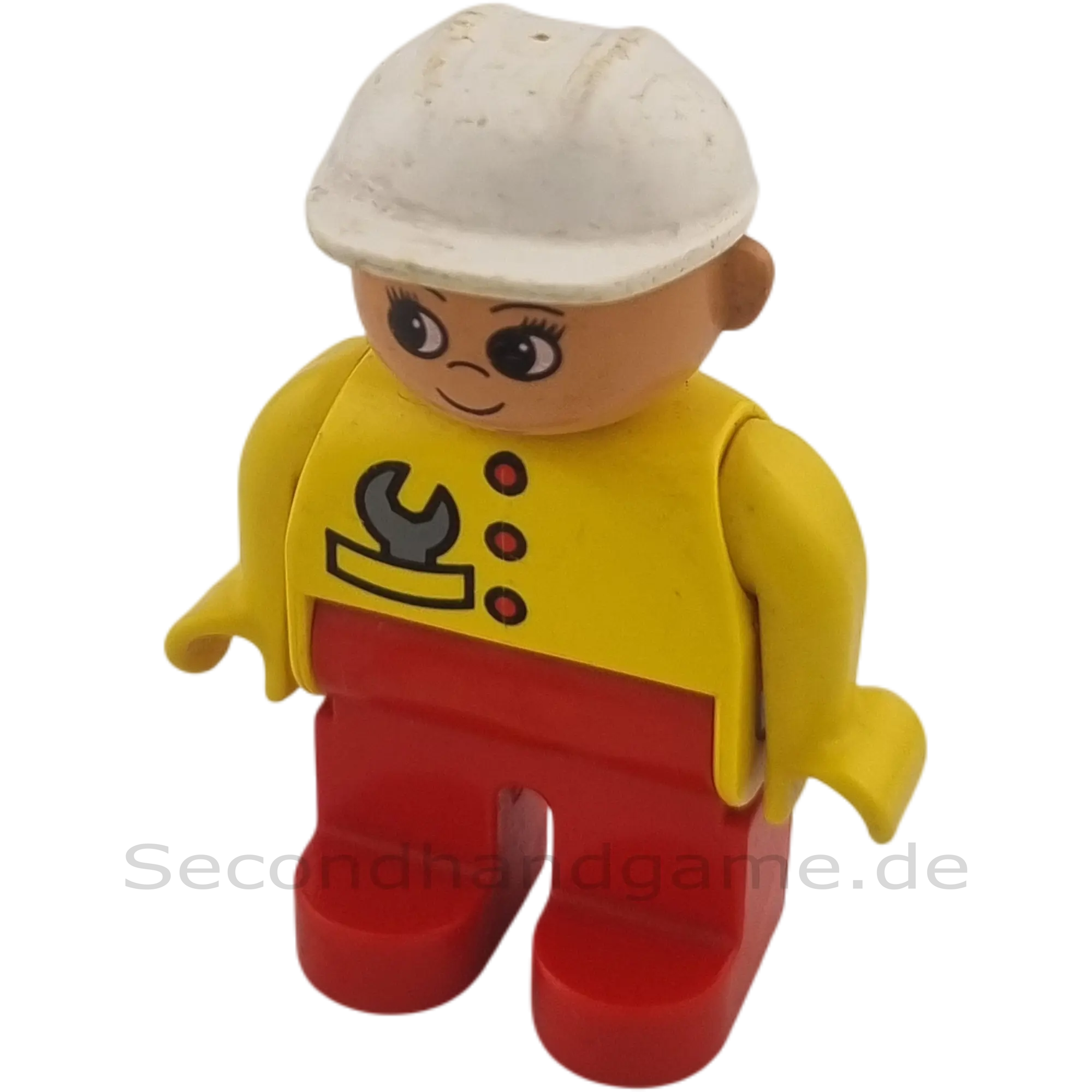 Lego Duplo Figur Mann Handwerker Bauarbeiter mit Helm und Schraubschlüssel