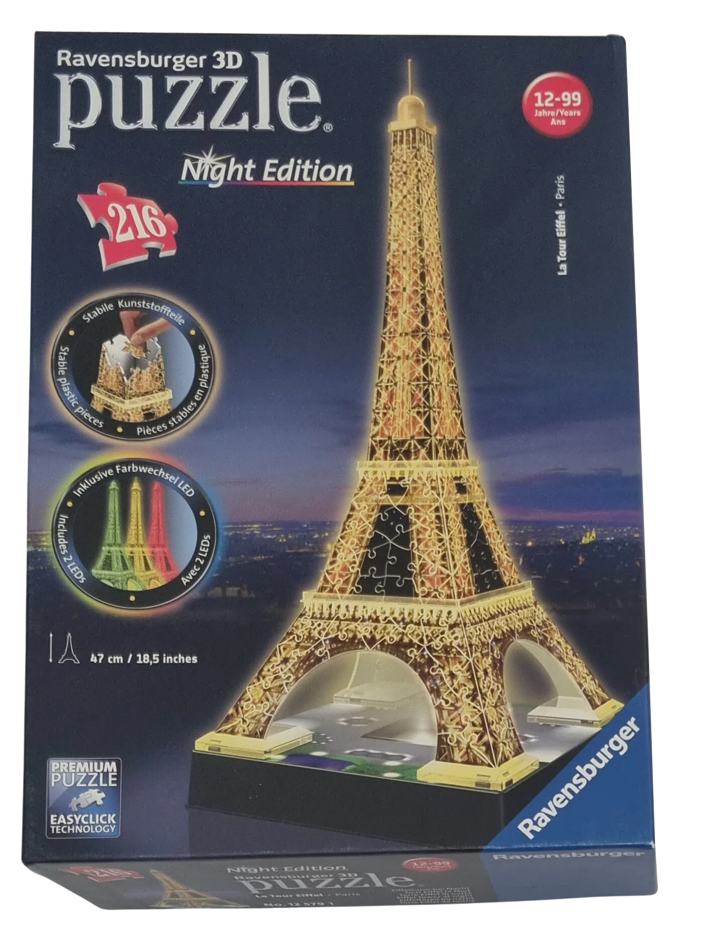 Ravensburger 3D Puzzle Night Edition 216 Teile 125791 Eifelturm bei Nacht