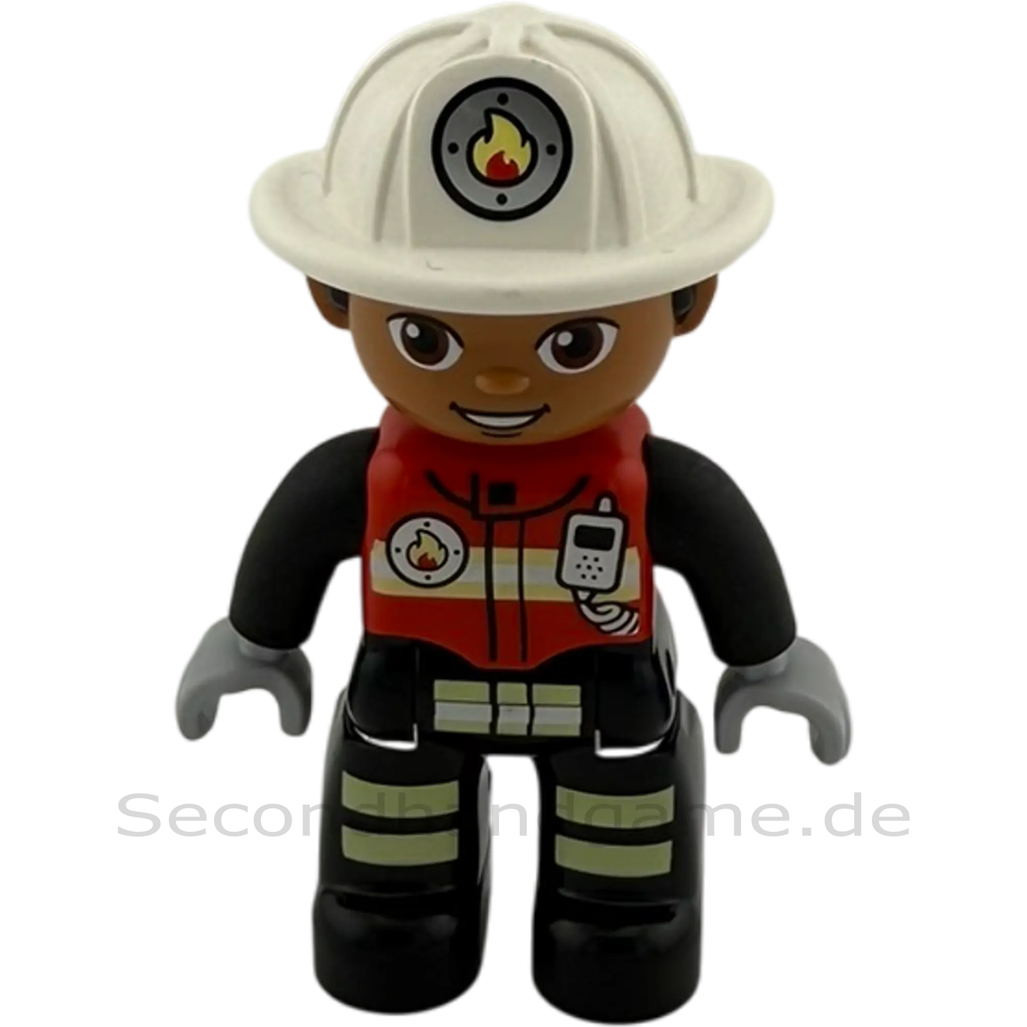 Lego Duplo Figur Feuerwehrmann Helm Weiß Afrikaner mit Walkie Talkie Rote Jacke