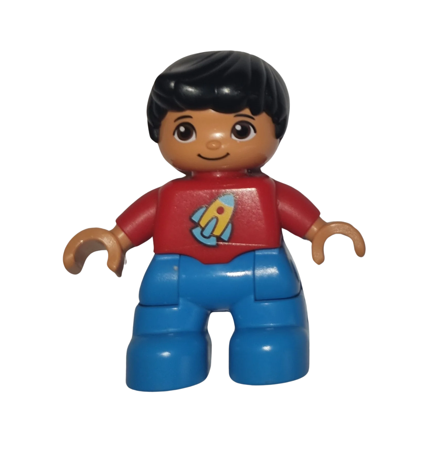 Lego Duplo 351H5 Junge mit rotem Pulli mit Rakete blaue Hose schwarze Haare