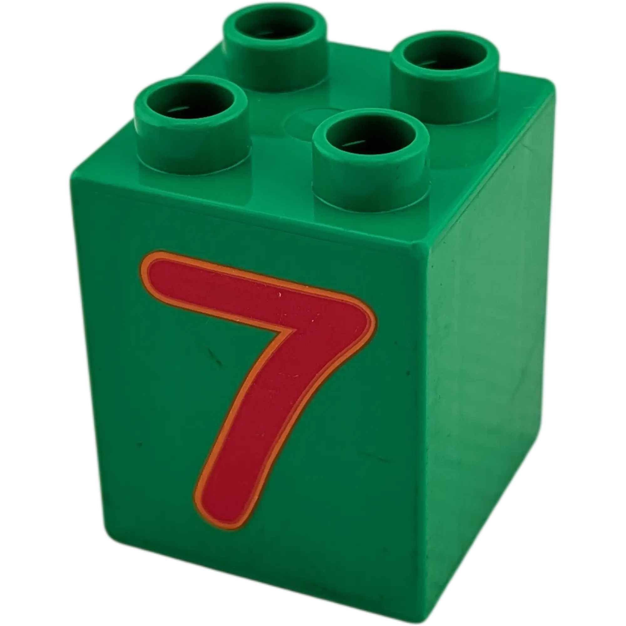 Lego Duplo 2x2x2 Doppelstein Mittelgrün mit Zahl Sieben Rot