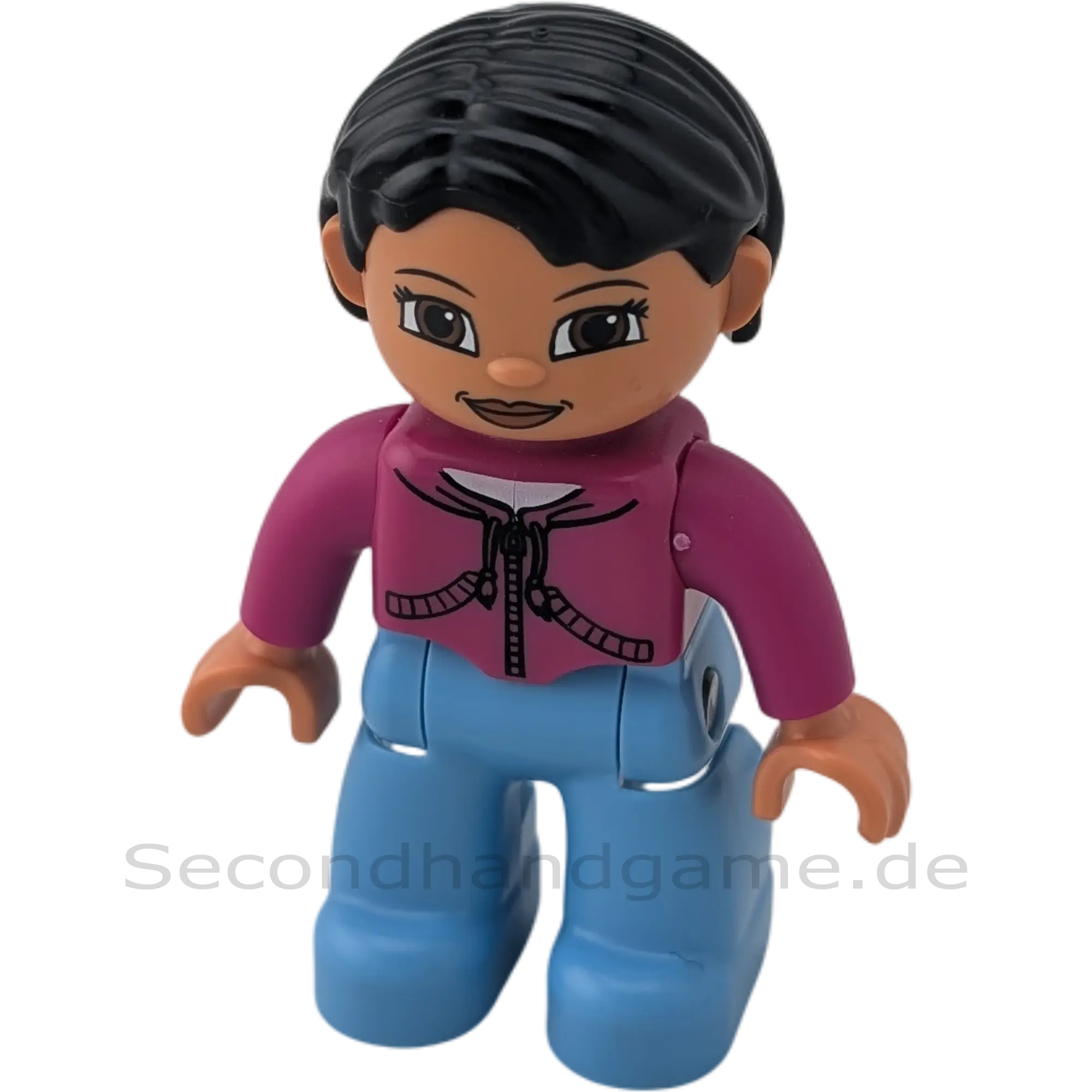 Lego Duplo 251J9 Frau mit hellblauer Hose und pinker Jacke, schwarzem kurzem Haar