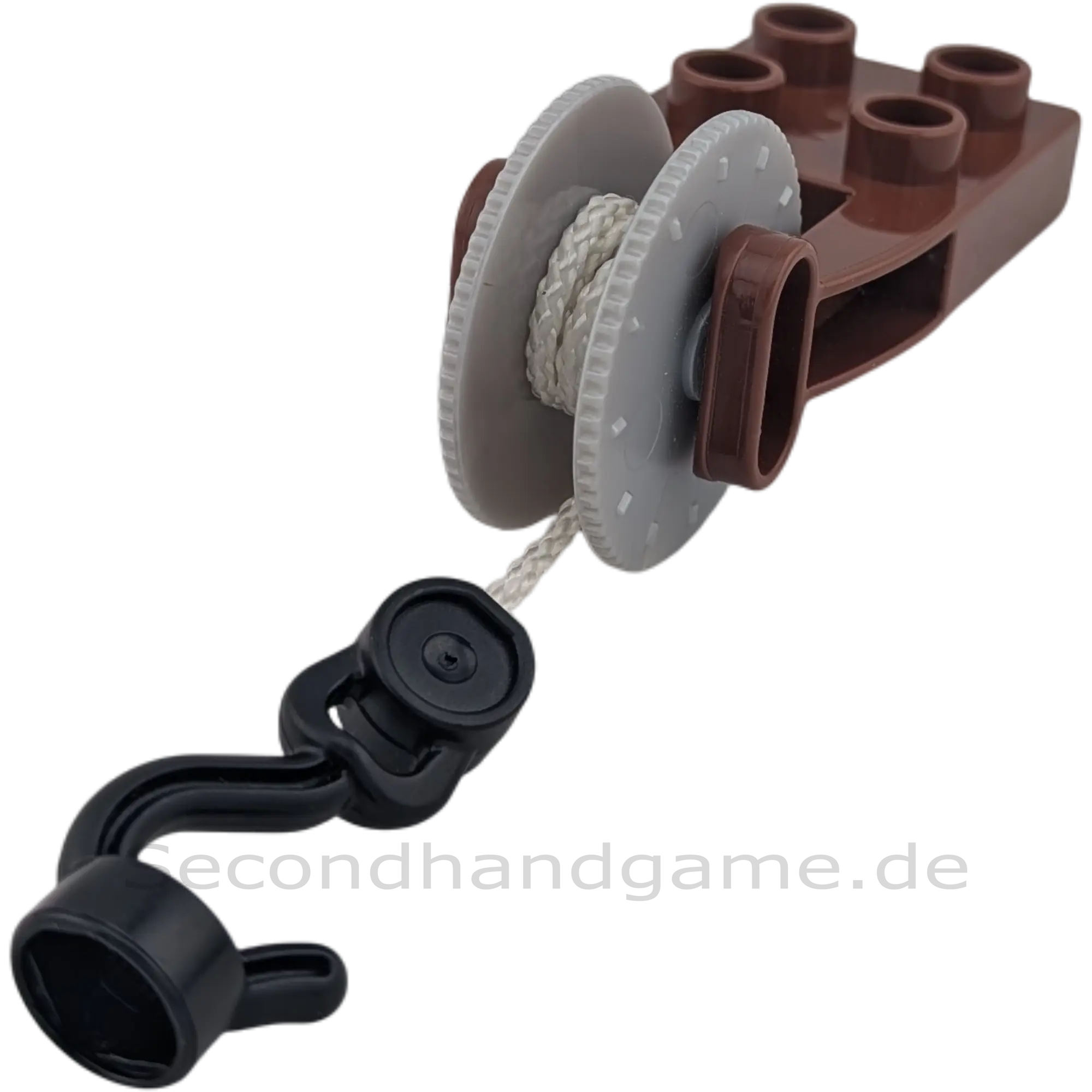 Lego Duplo Kran Seilwinde mit Haken Schwarz Grau mit dickem Seil Tau brauner Halter