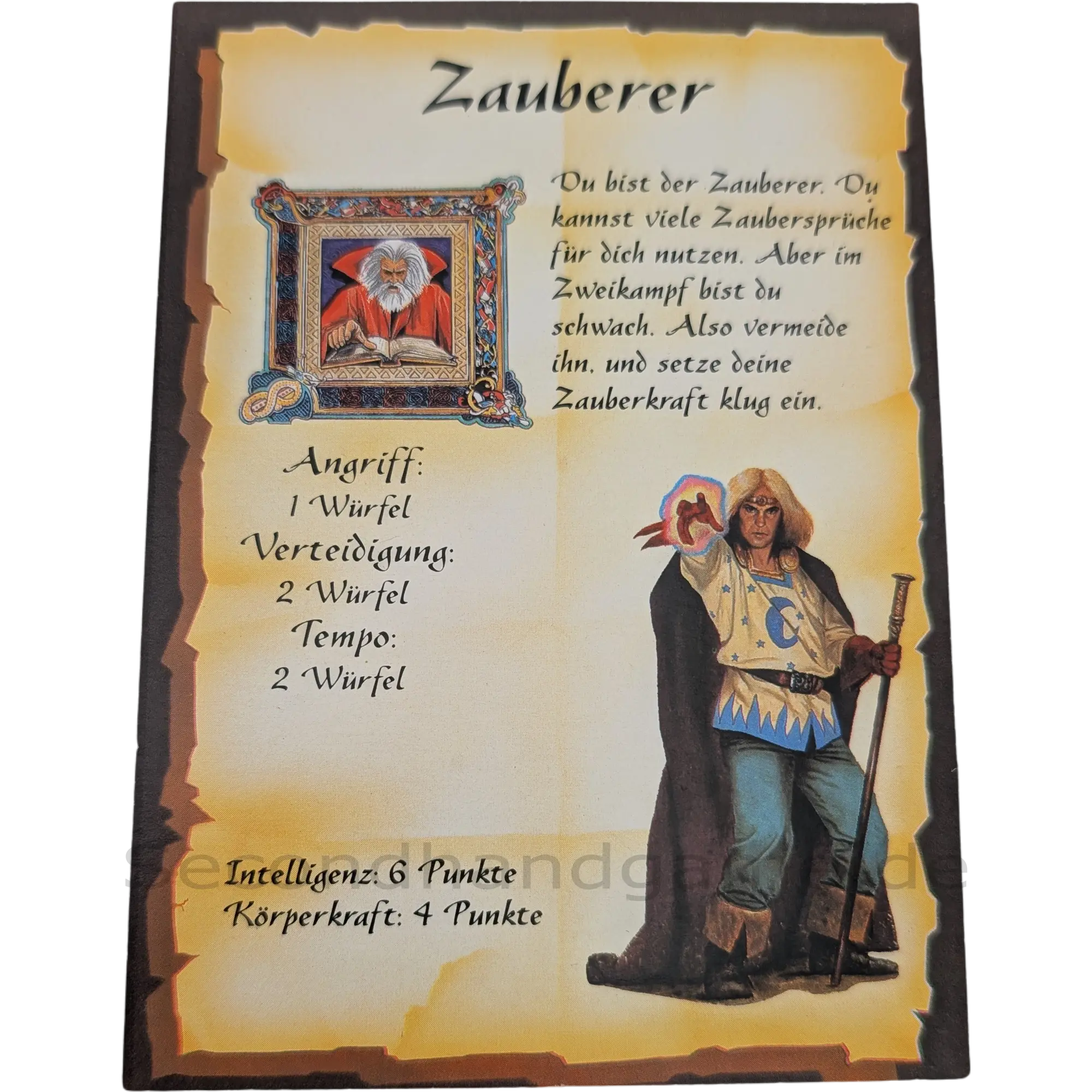 MB Hero Quest Master Ersatzteil Rollenkarte Zauberer