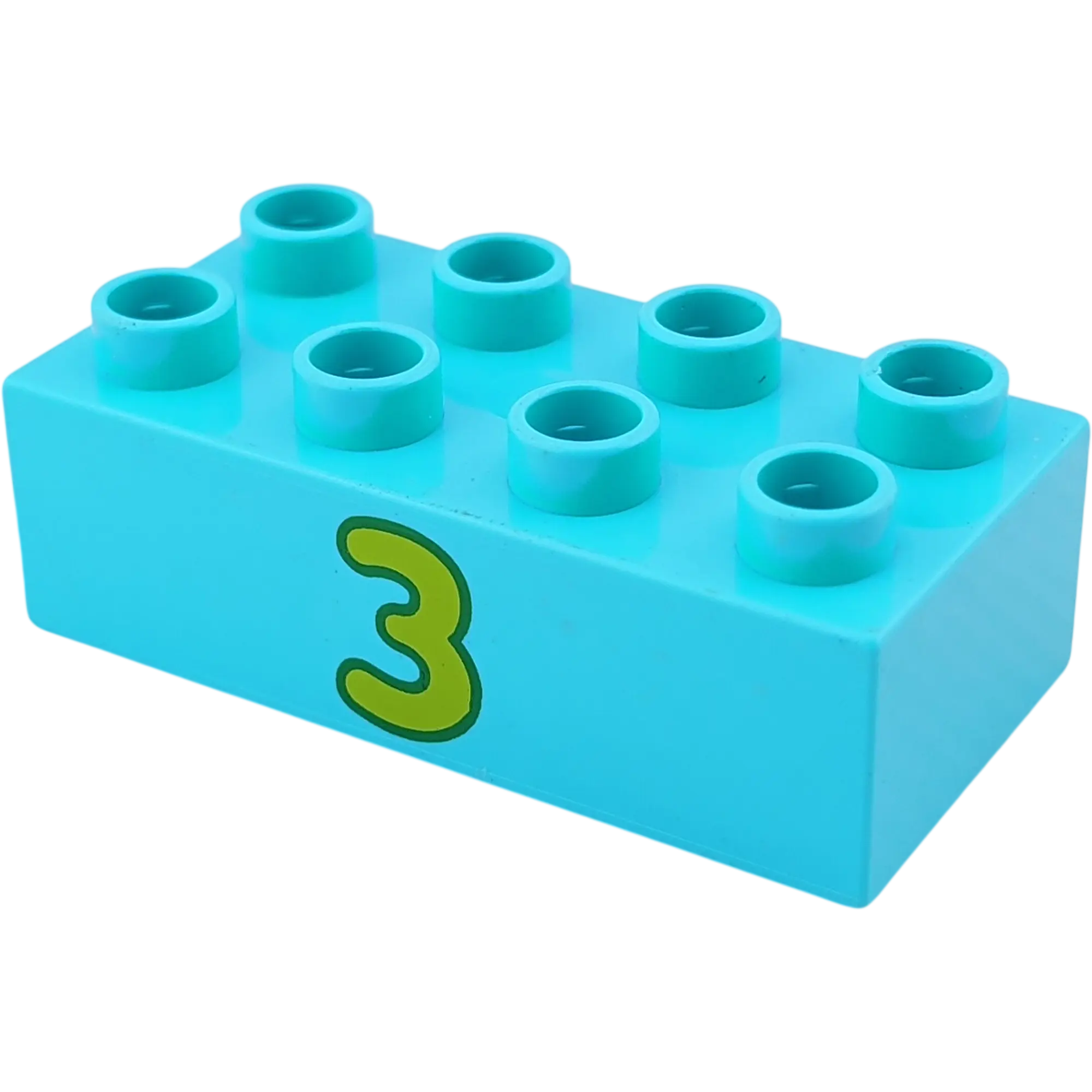 Lego Duplo 2x4 Stein 3011 Azur Bedruckt mit Zahl Drei Grün