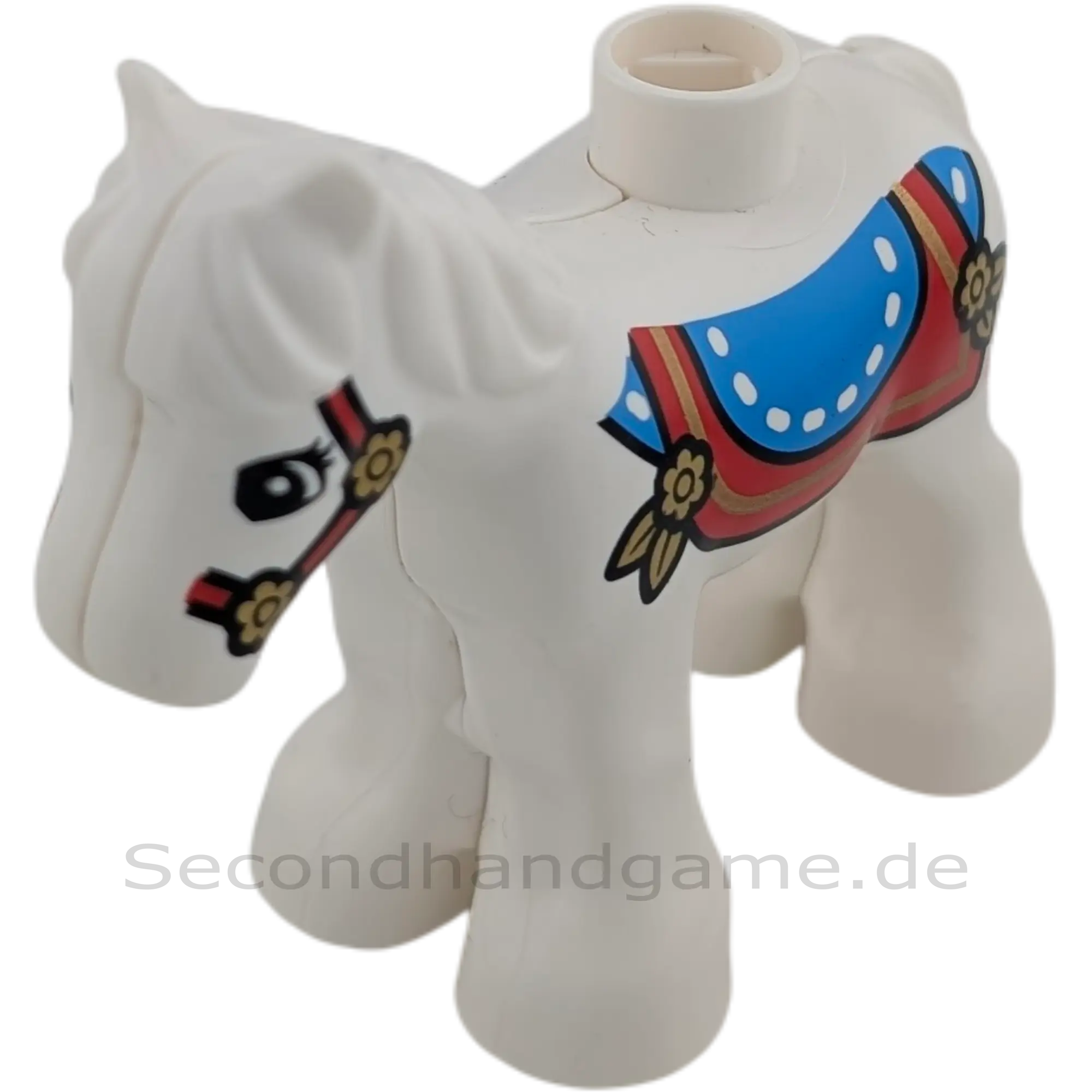 Lego Duplo Pony Fohlen Weiß Sattel Rot Blau Gold