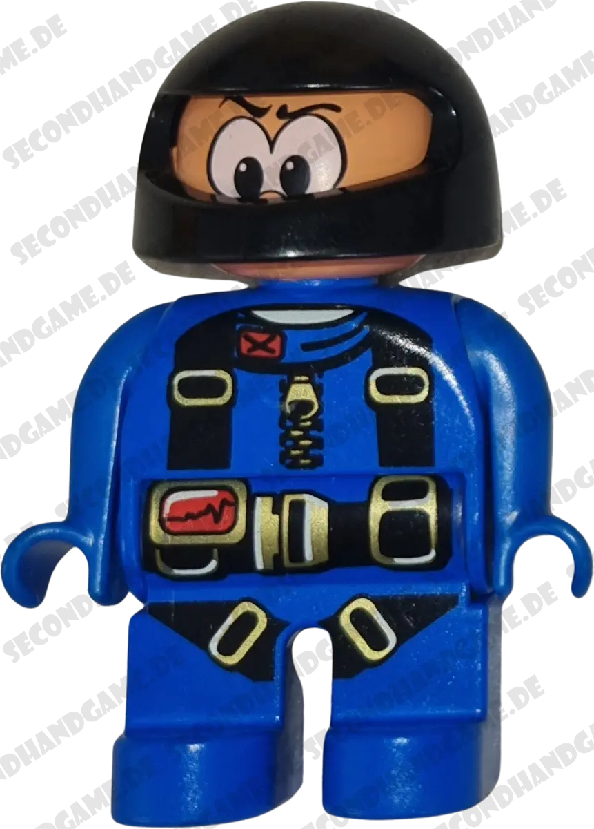 Lego Duplo Figur Mann 47394 Motorradfahrer Rennfahrer blauer Anzug Schwarzer Helm