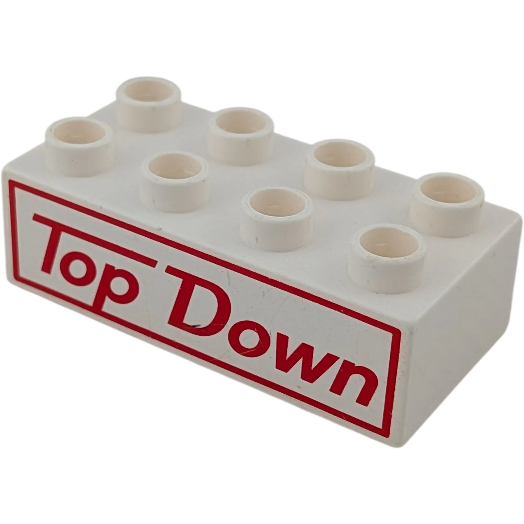Lego Duplo 2x4 Stein 3011 Weiß bedruckt mit Aufschrift Rot Top Down