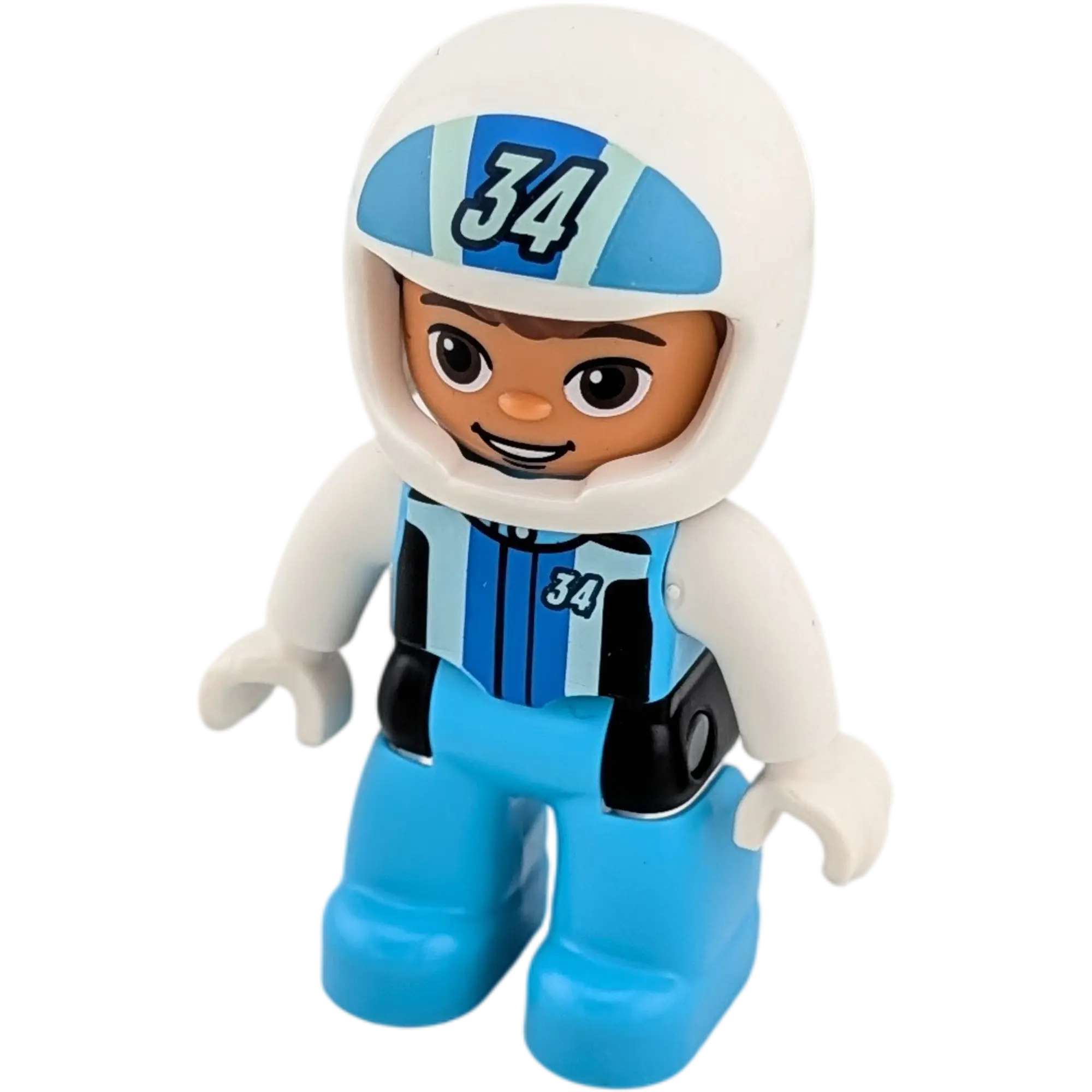 Lego Duplo Mann 335J1 Motorradfahrer Rennfahrer Team 34 Blau