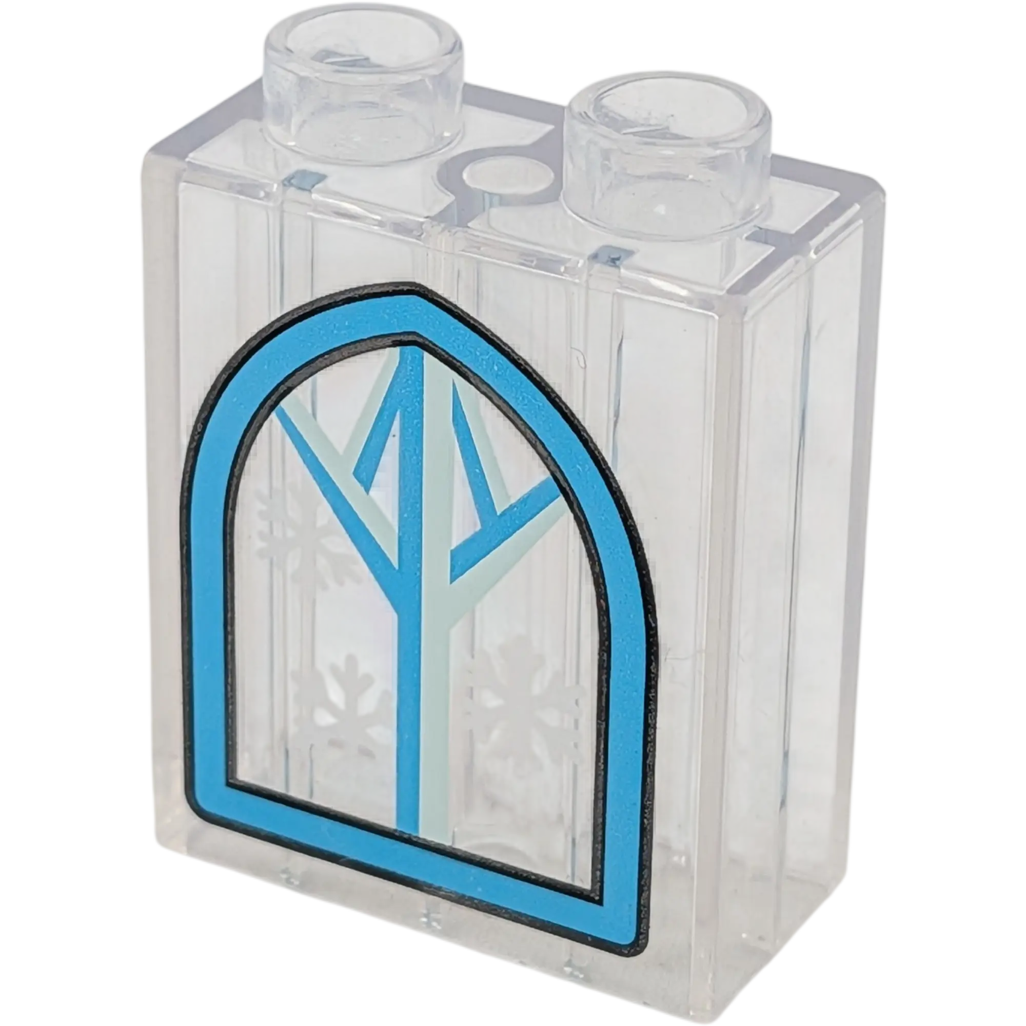 Lego Duplo 4066 Stein 1x2x2 Transparent weiß bedruckt Fenster Schneeflocken Winter